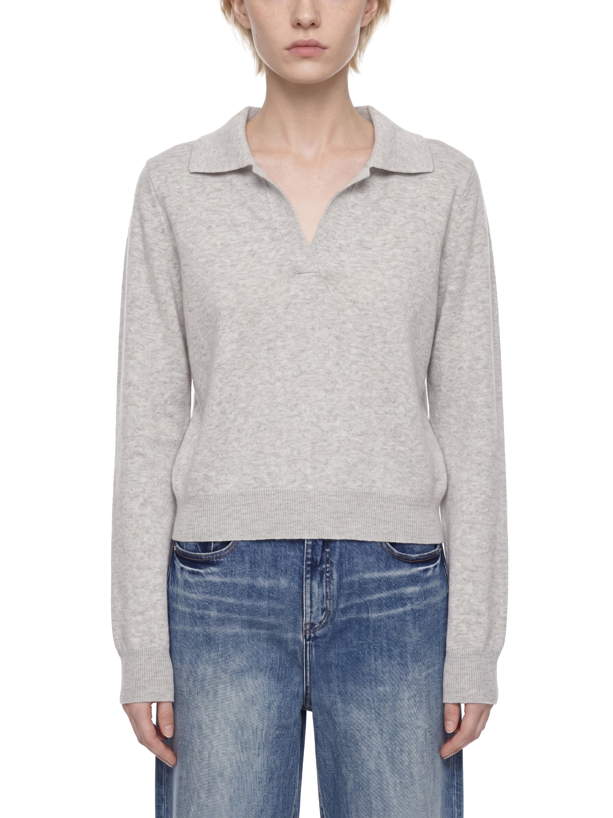 Translation missing: en.BLANKZ Collared Pullover Knit Sweater — Oat Gray, front on model: Knitwear & Cardigans