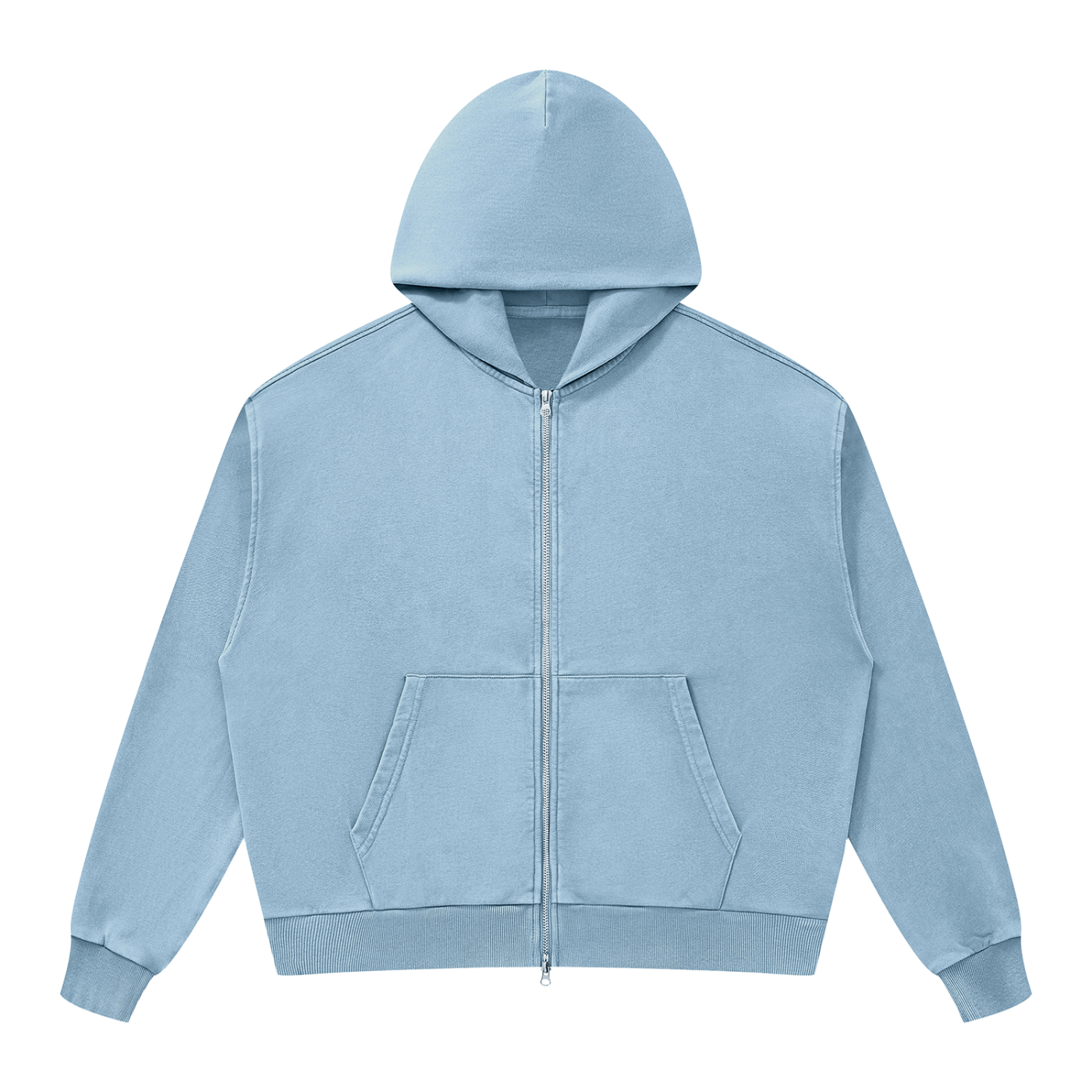 BLANKZ Mineral Wash Boxy Full Zip Hoodie — Haze Blue, front view
