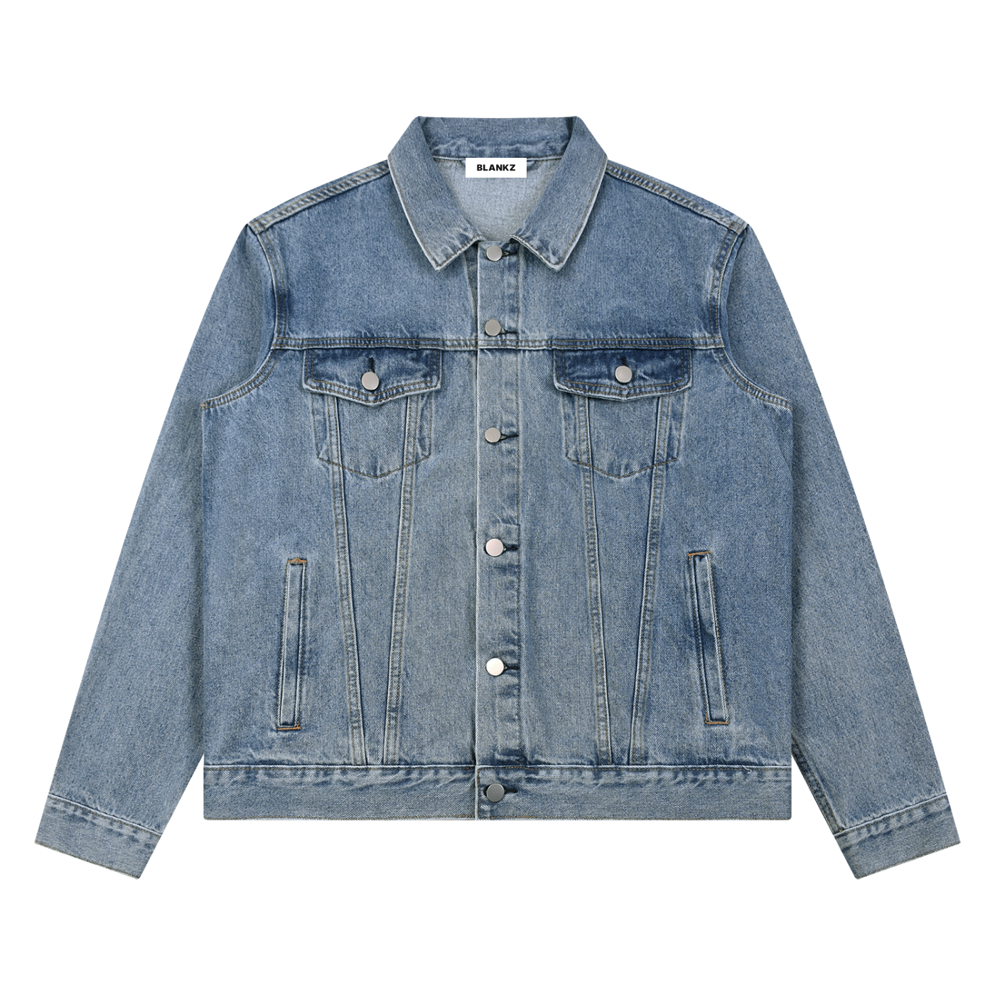 BLANKZ Classic Washed Denim Jacket — Blue, front view