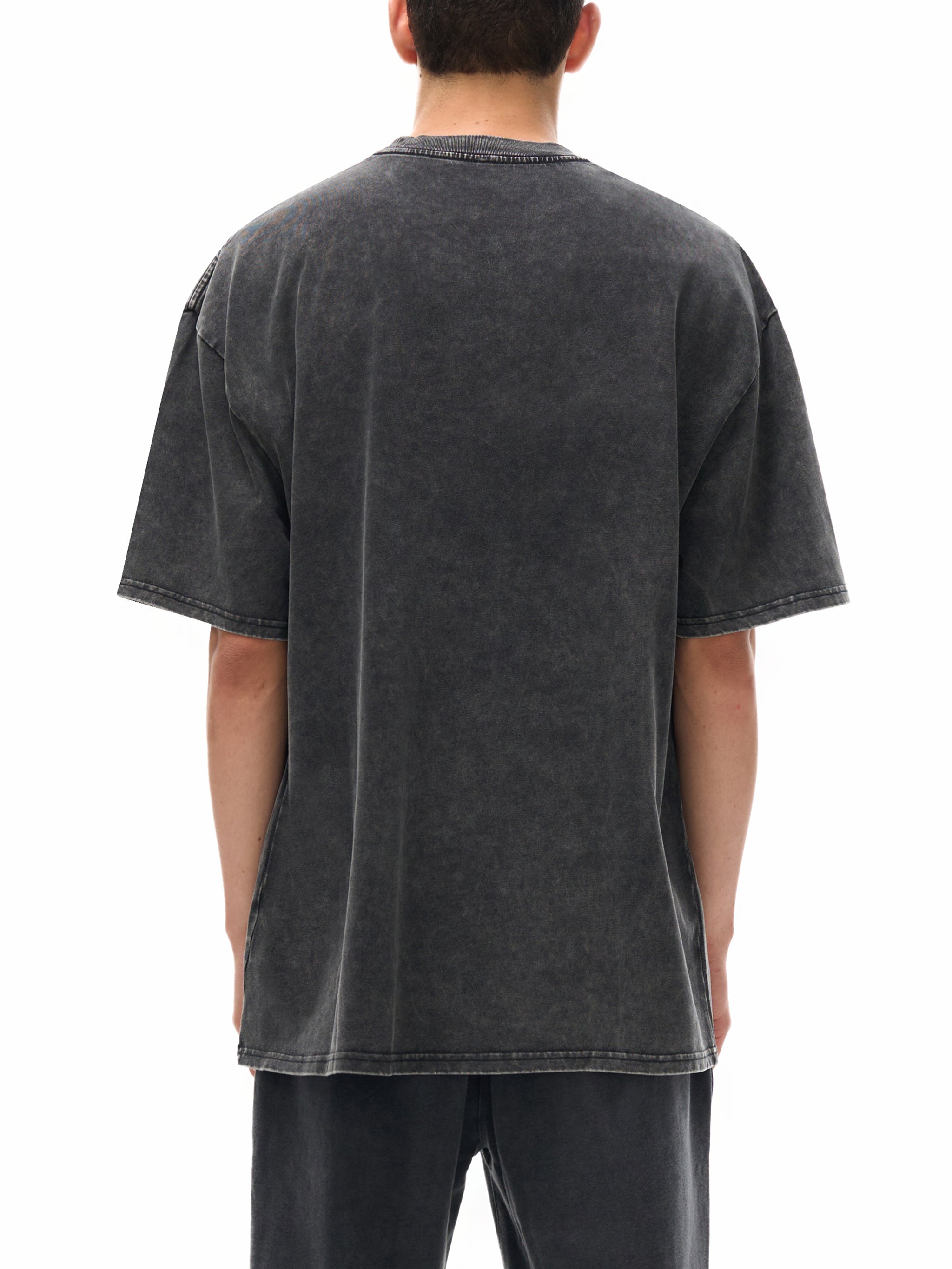 BLANKZ Snow Wash Cotton Tee — Model wearing the tee, back view