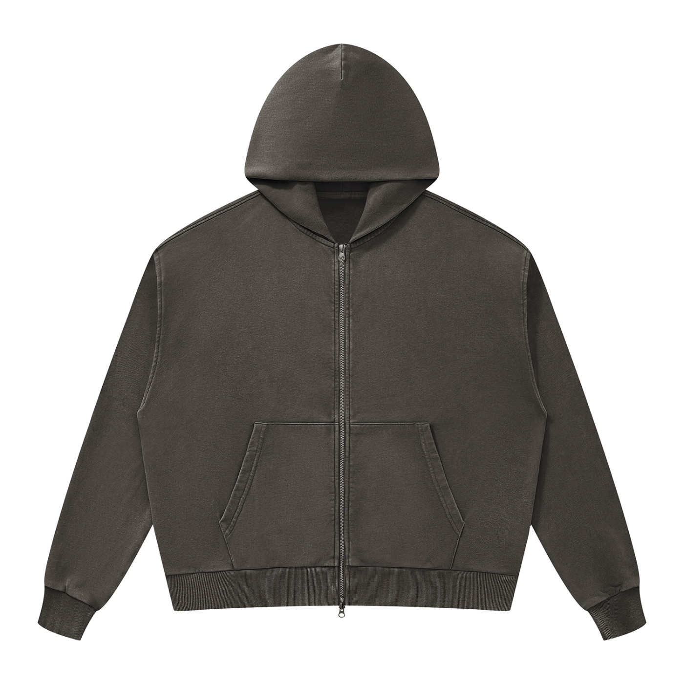 BLANKZ Mineral Wash Boxy Full Zip Hoodie — Coffee, front view