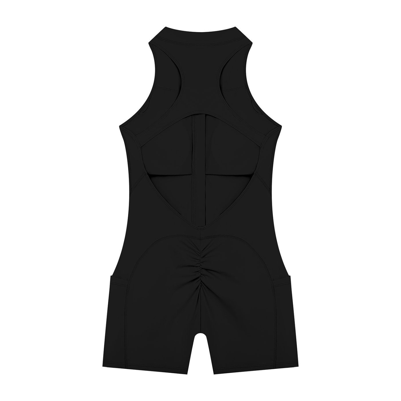 BLANKZ Quarter-Zip Yoga Romper — Black — back view