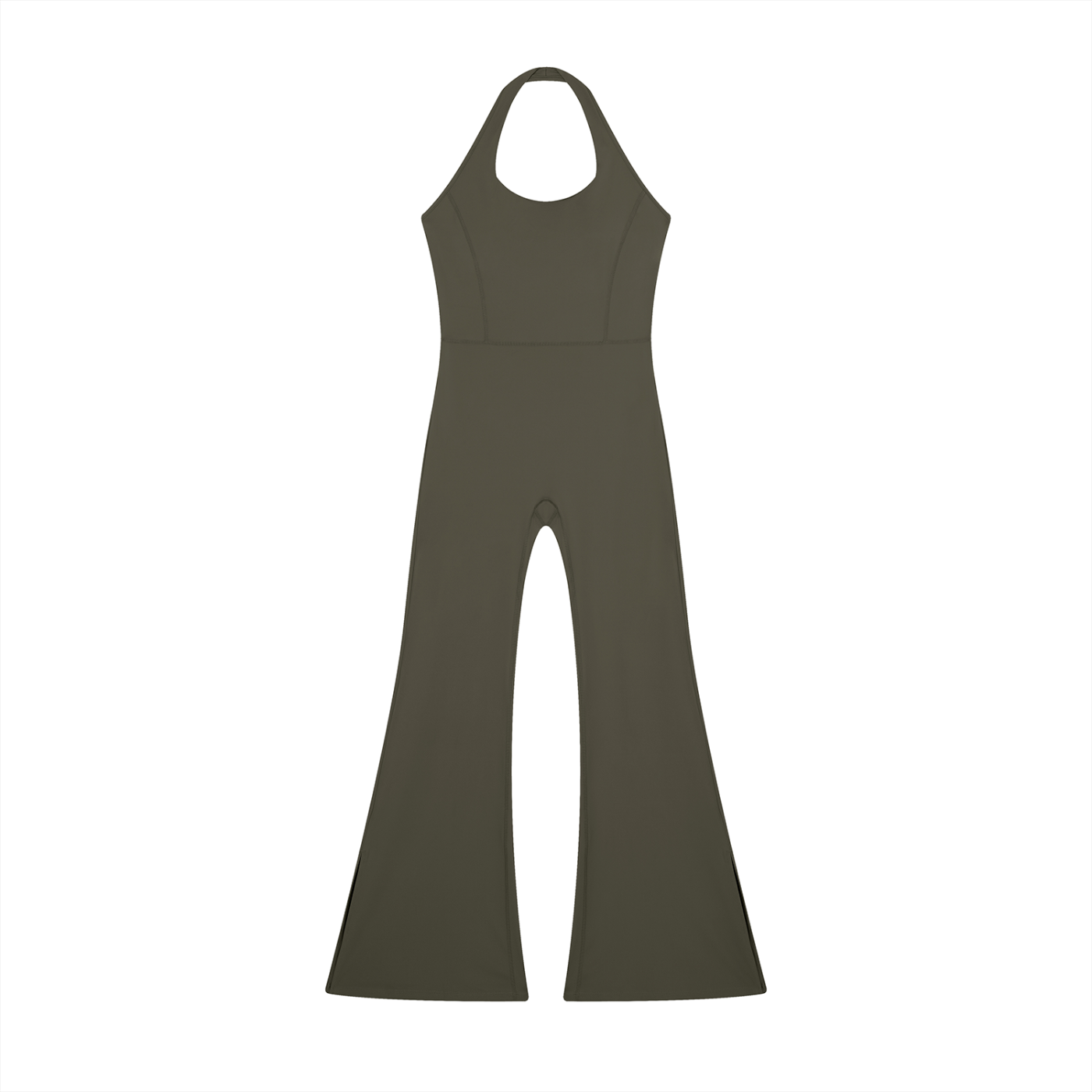 BLANKZ Halter Flared Jumpsuit — Army Green — front view