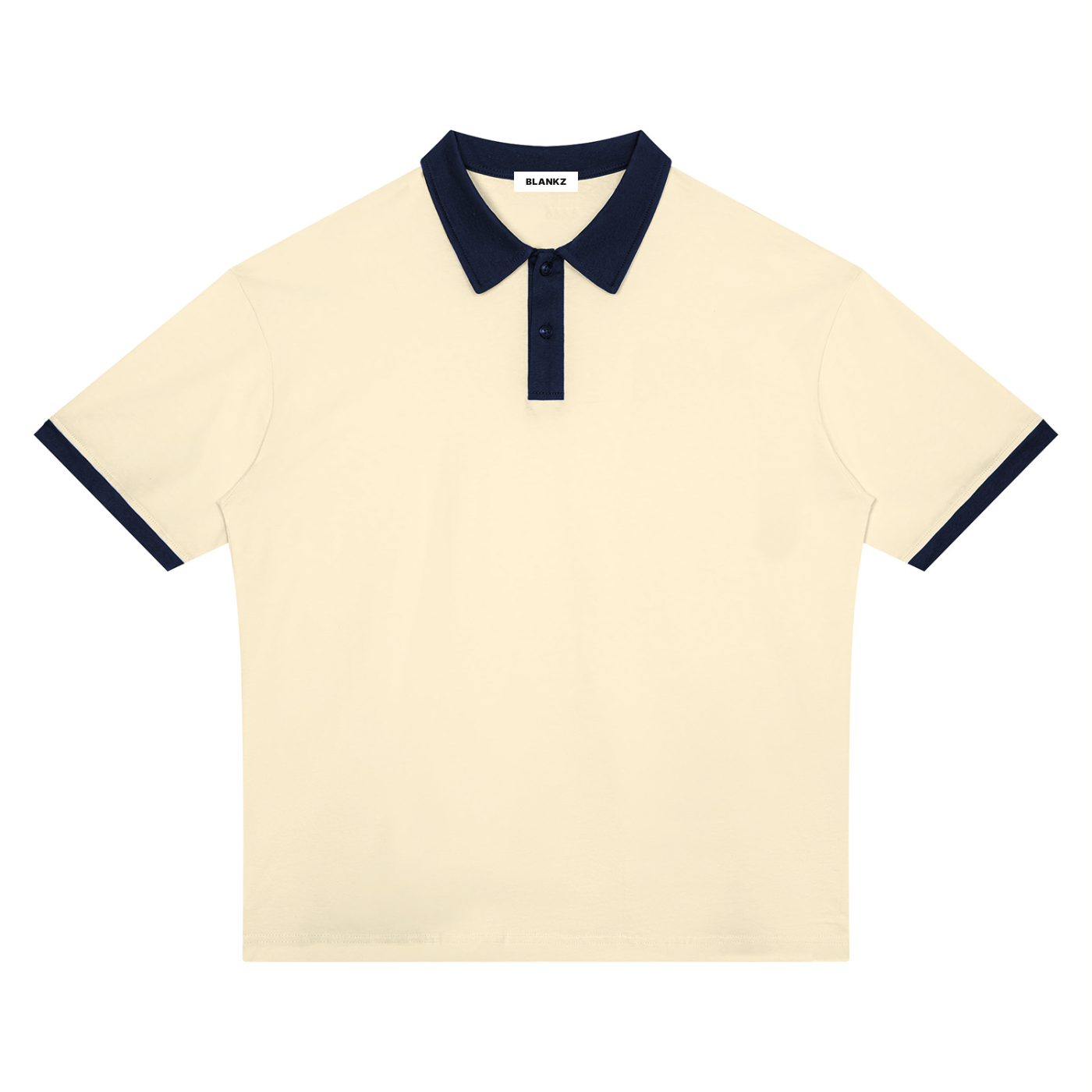 BLANKZ Color Block Polo Shirt — Apricot with Navy Blue — front view