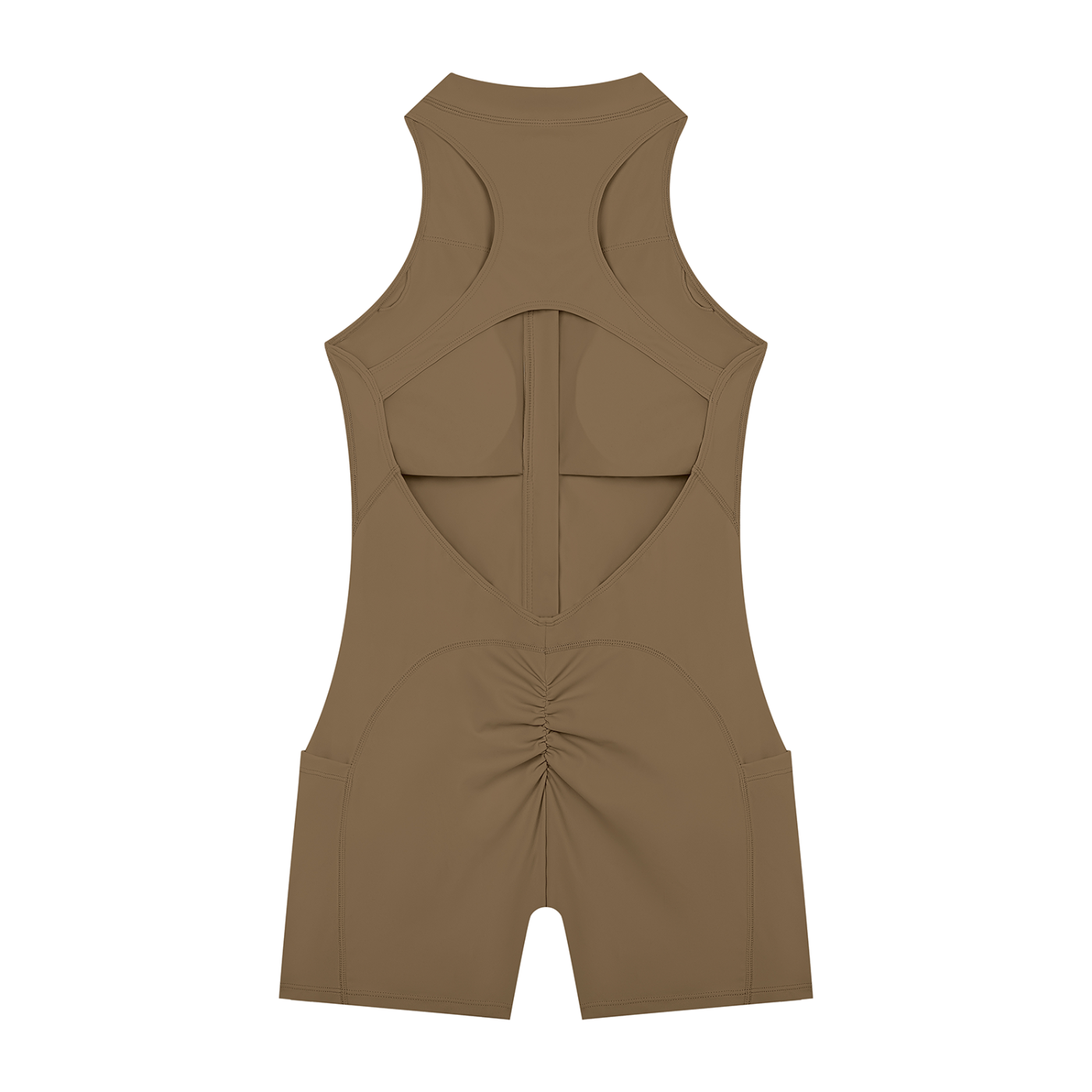 BLANKZ Quarter-Zip Yoga Romper — Coffee — back view