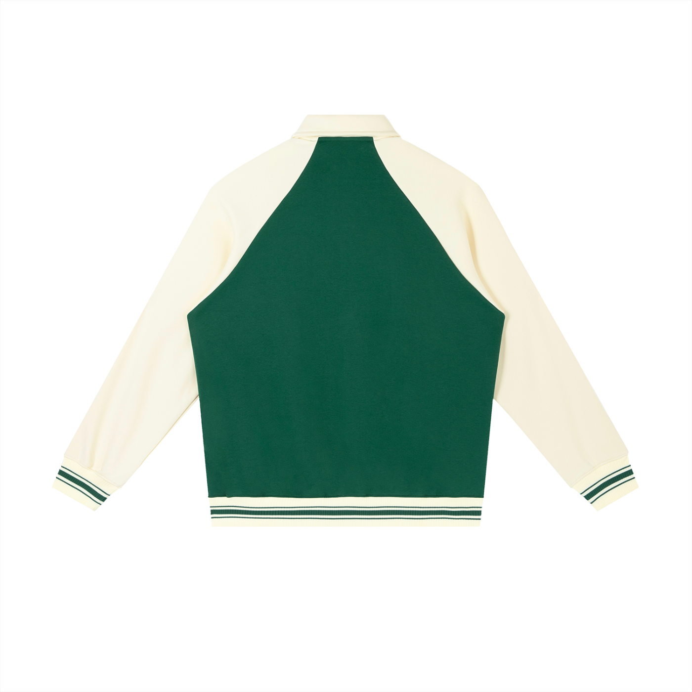 BLANKZ Contrast Raglan Sleeve Baseball Jacket — Green with Apricot — back view