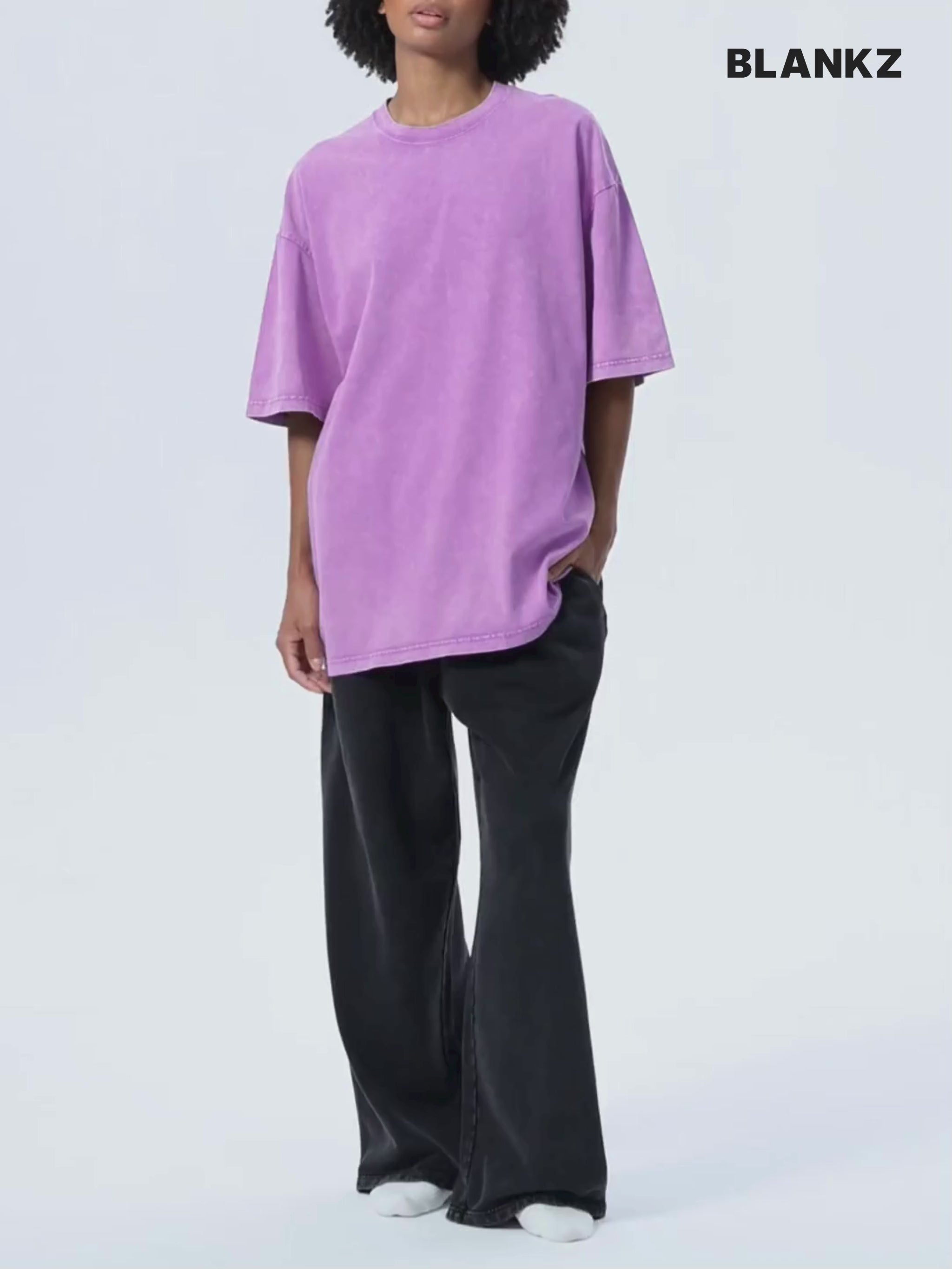 BLANKZ Snow Wash Cotton Tee — Branded model image, front three-quarter view