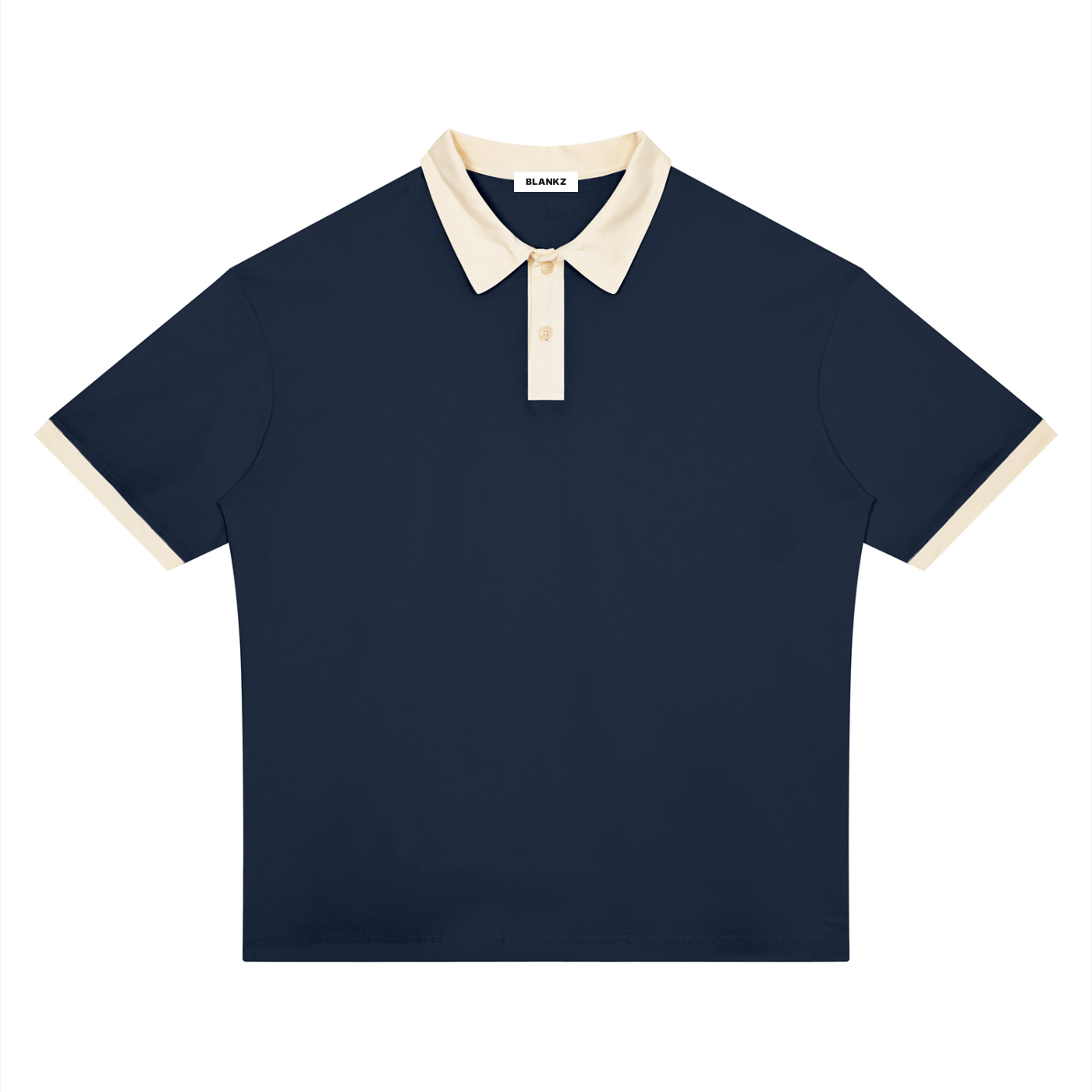 BLANKZ Color Block Polo Shirt — Navy Blue with Apricot — front view