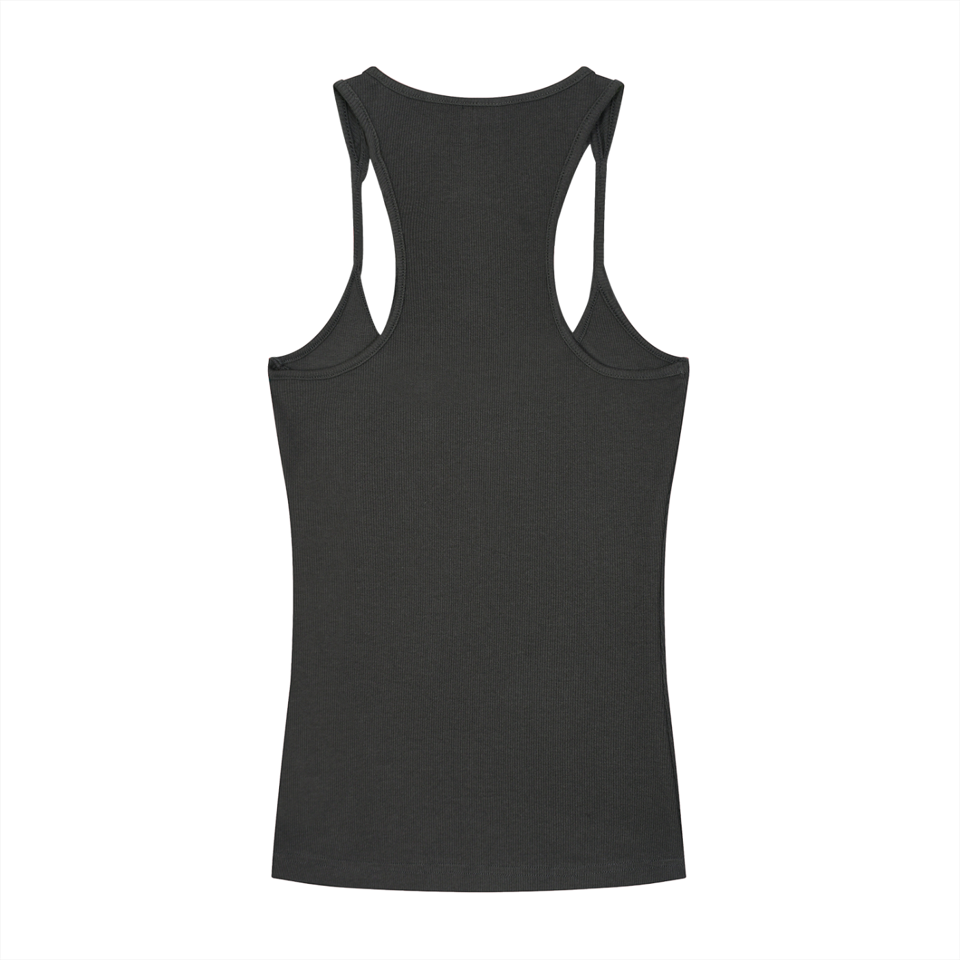 BLANKZ Slim Fit Ribbed Racerback Tank Top — Dark Gray, back view