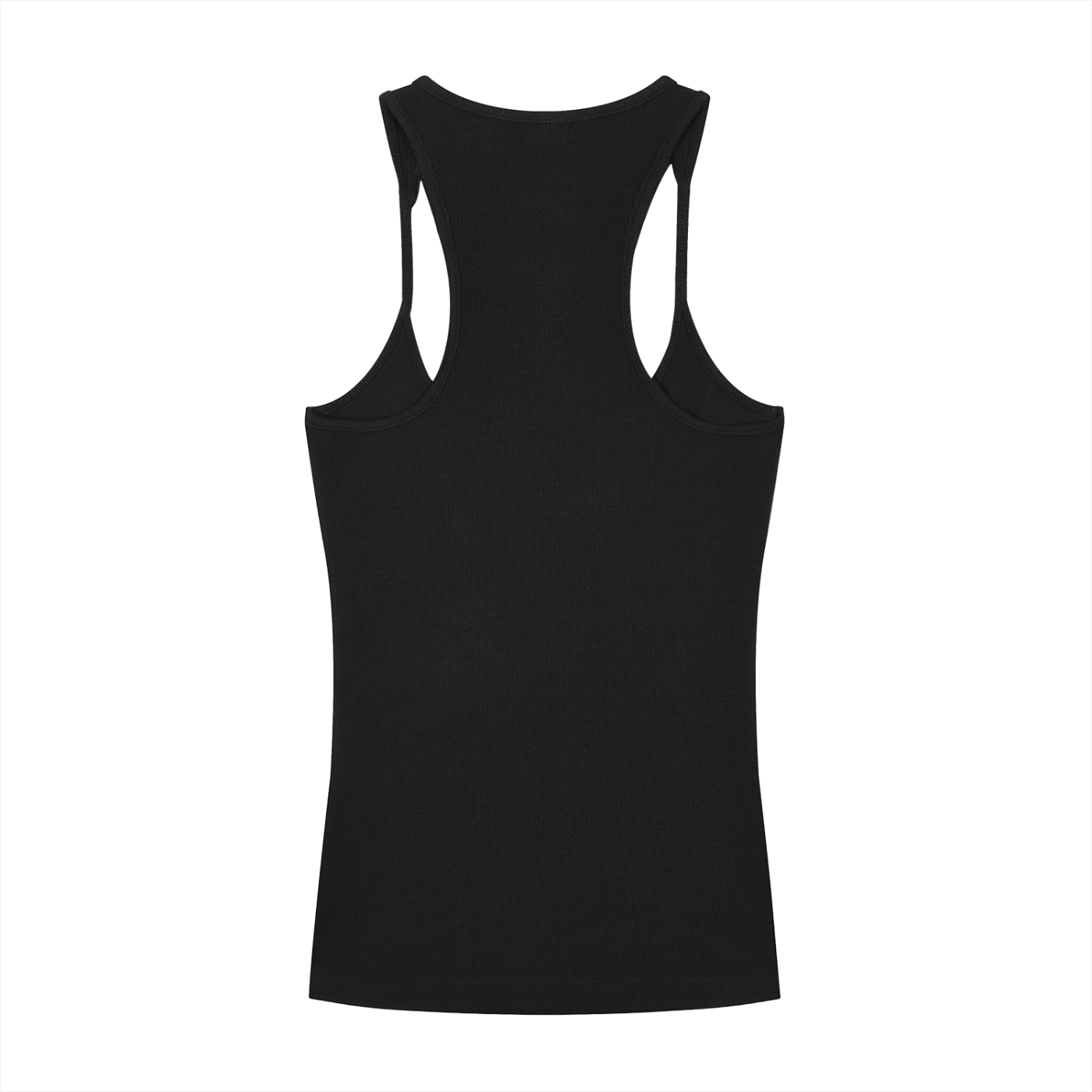 BLANKZ Slim Fit Ribbed Racerback Tank Top — Black, back view