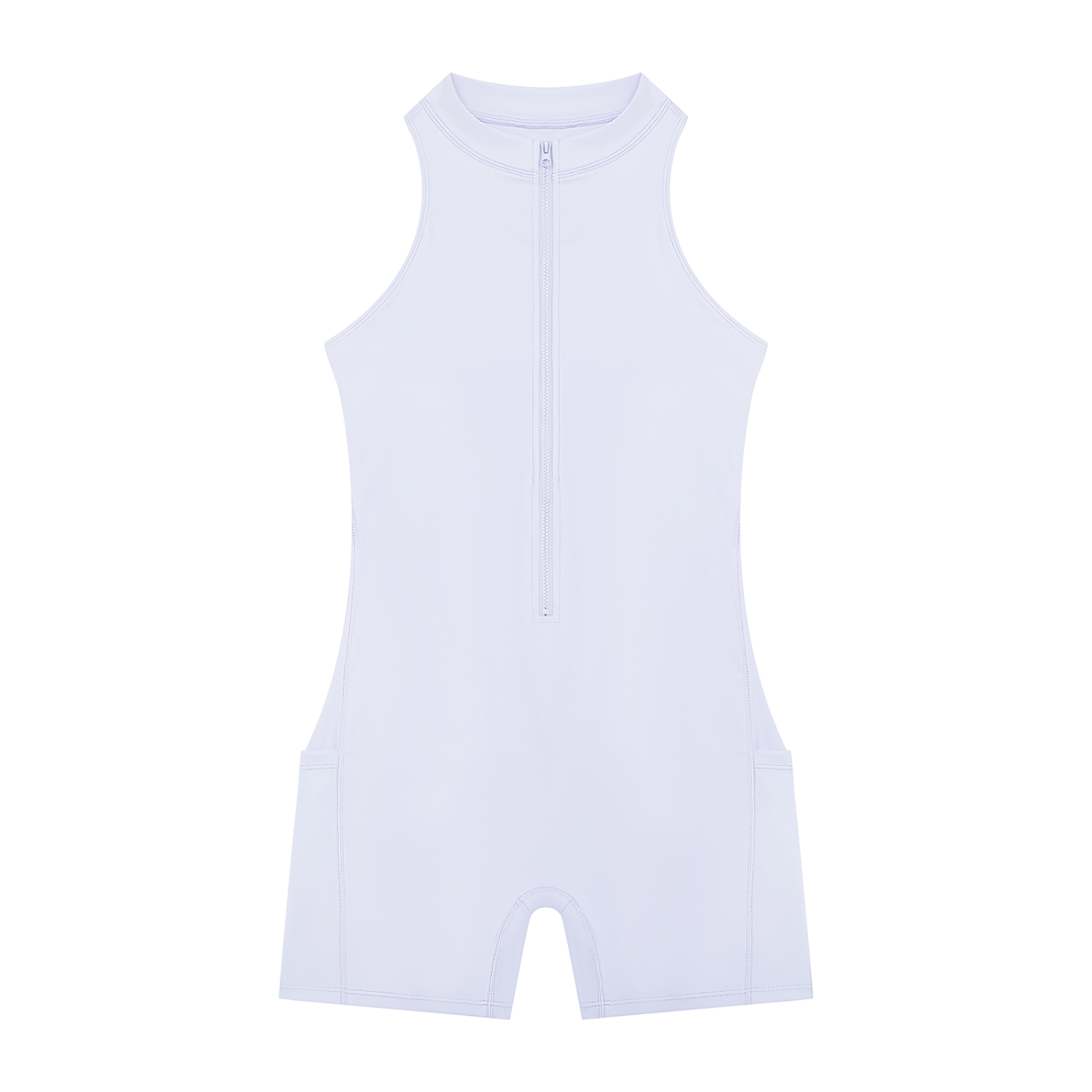BLANKZ Quarter-Zip Yoga Romper — Purple — front view