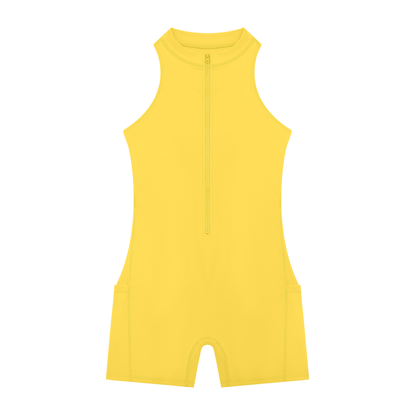 BLANKZ Quarter-Zip Yoga Romper — Yellow — front view