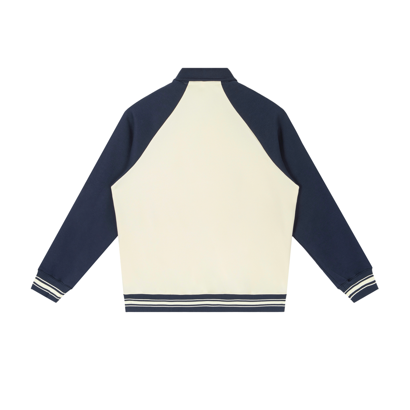 BLANKZ Contrast Raglan Sleeve Baseball Jacket — Apricot with Navy Blue — back view