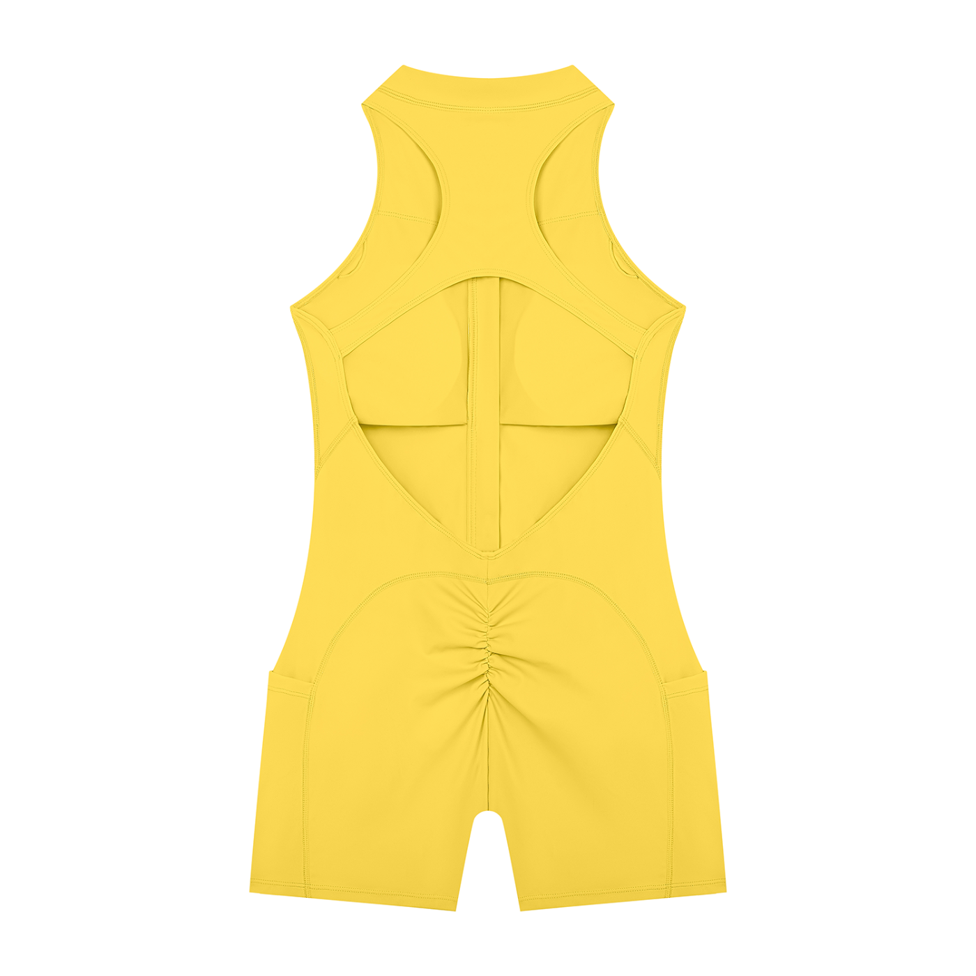 BLANKZ Quarter-Zip Yoga Romper — Yellow — back view