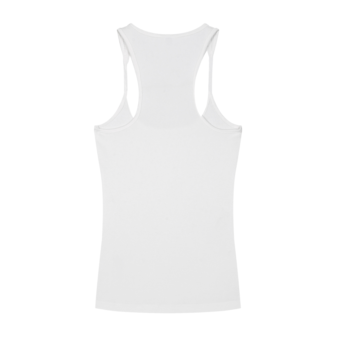 BLANKZ Slim Fit Ribbed Racerback Tank Top — White, back view
