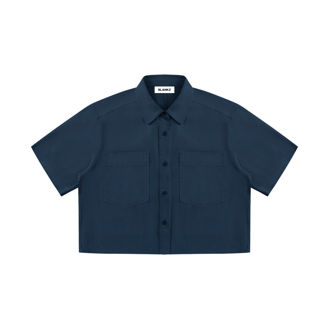 BLANKZ Crop Short Sleeve Shirt — Navy Blue, front view