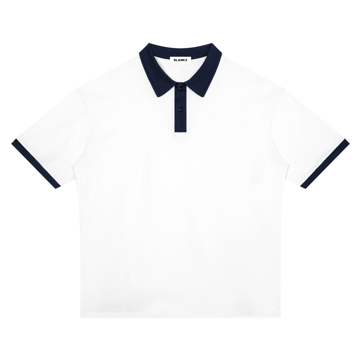 BLANKZ Color Block Polo Shirt — White with Navy Blue — front view