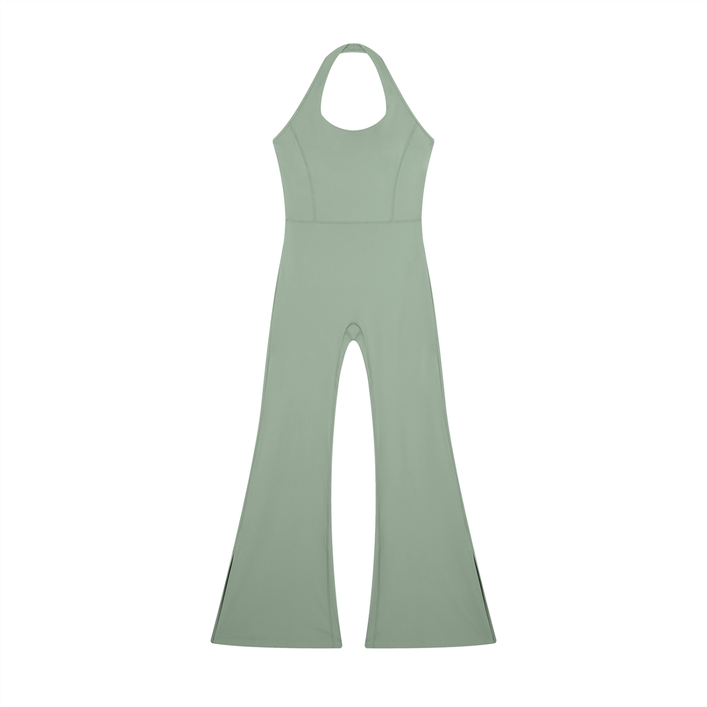 BLANKZ Halter Flared Jumpsuit — Gray Green — front view