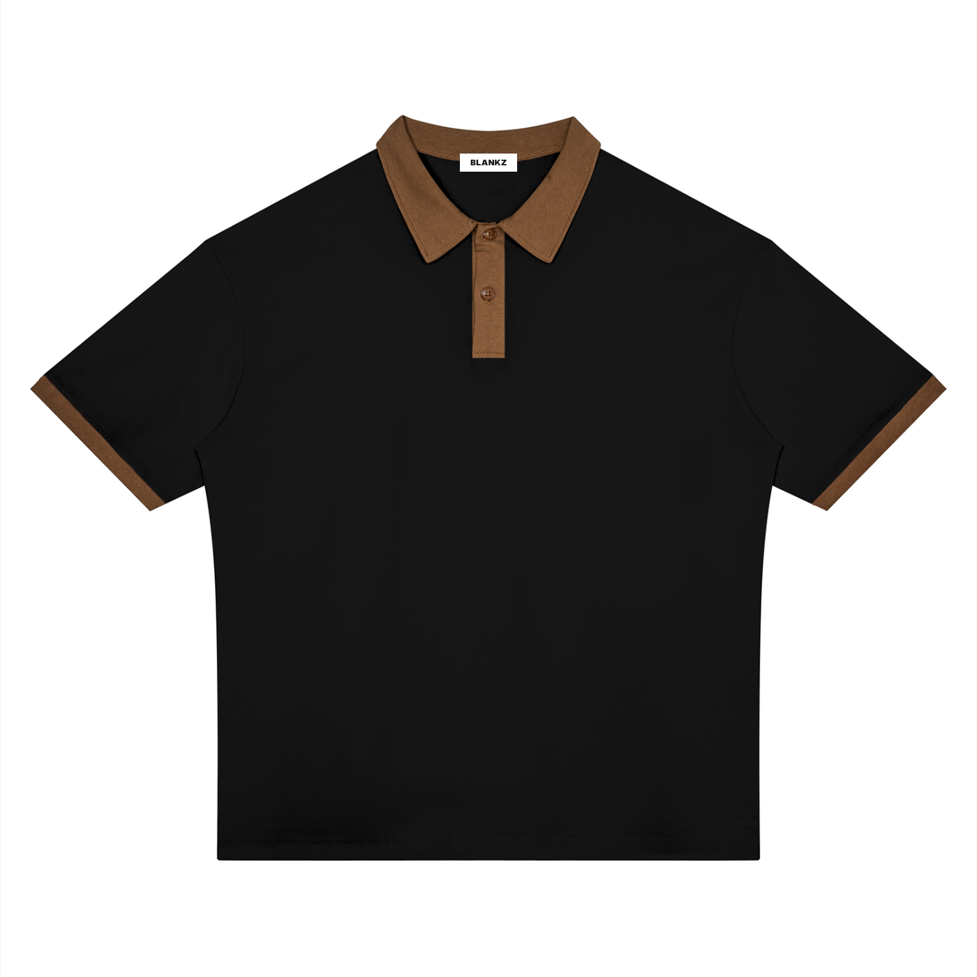 BLANKZ Color Block Polo Shirt — Black with Brown — front view