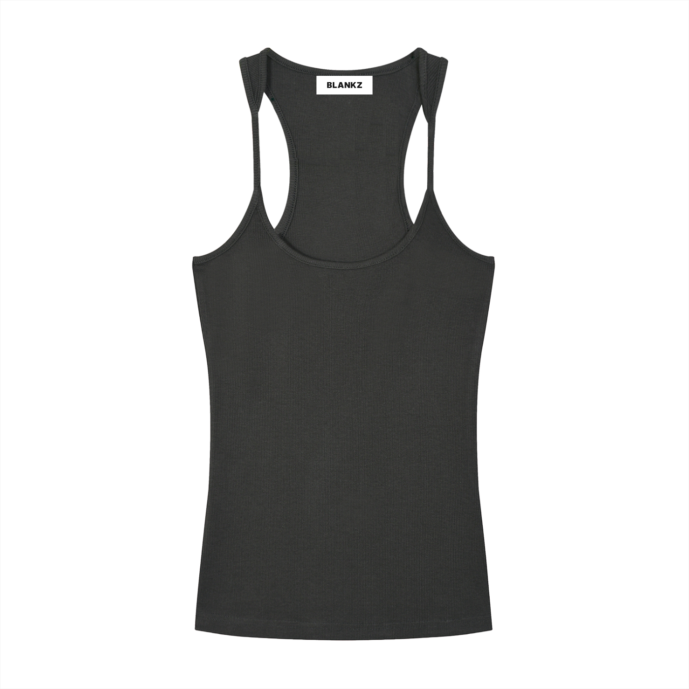 BLANKZ Slim Fit Ribbed Racerback Tank Top — Dark Gray, front view