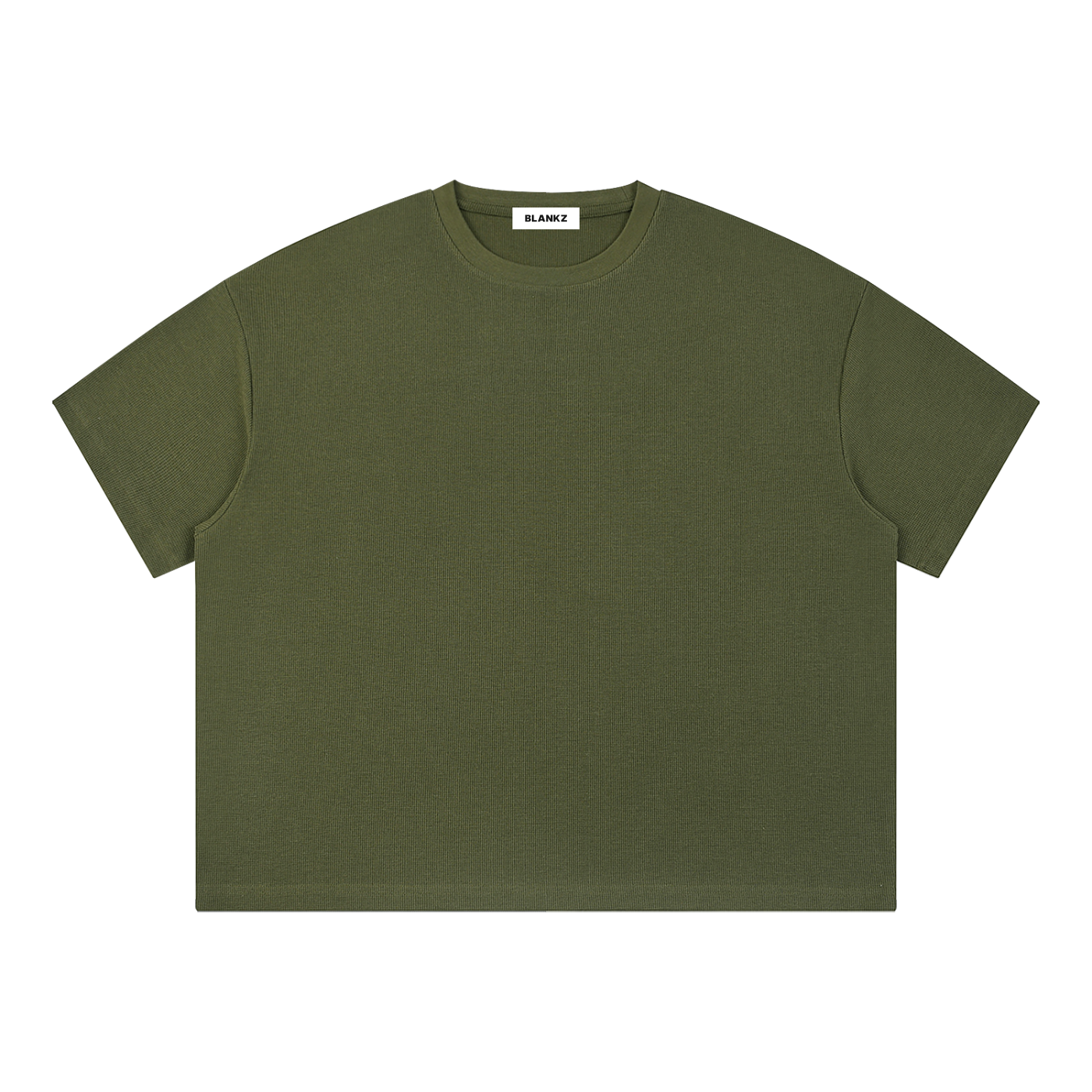 BLANKZ Waffle Box Tee — Army Green, front view