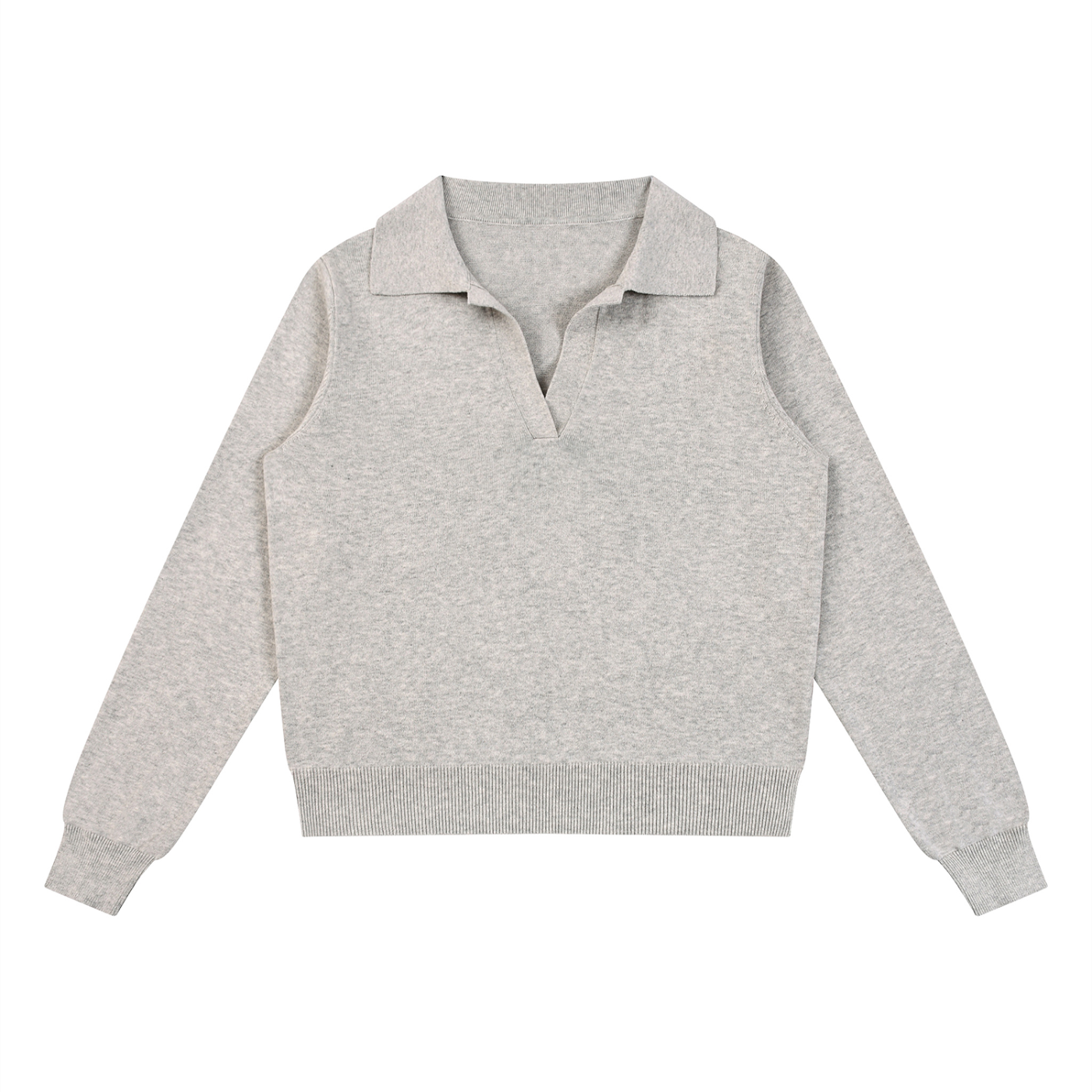 BLANKZ Collared Pullover Knit Sweater — Oat Gray, front view