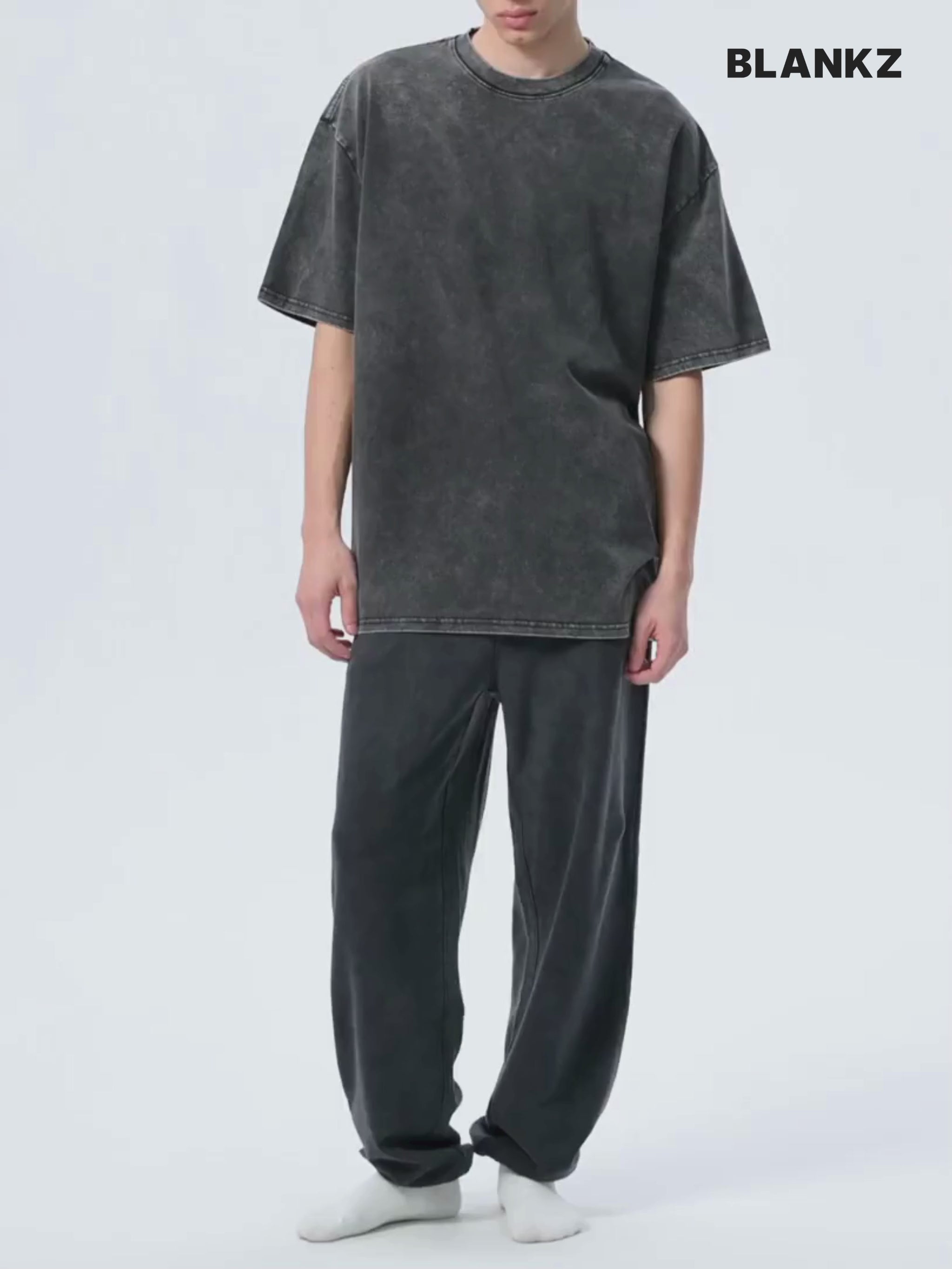 BLANKZ Snow Wash Cotton Tee — Branded model image, front view