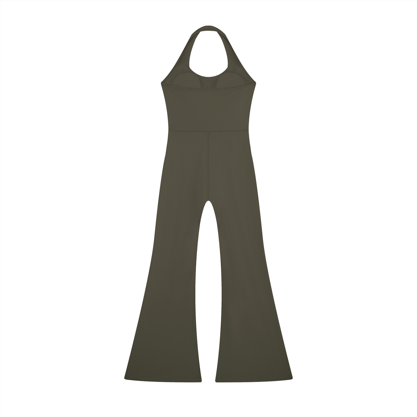 BLANKZ Halter Flared Jumpsuit — Army Green — back view