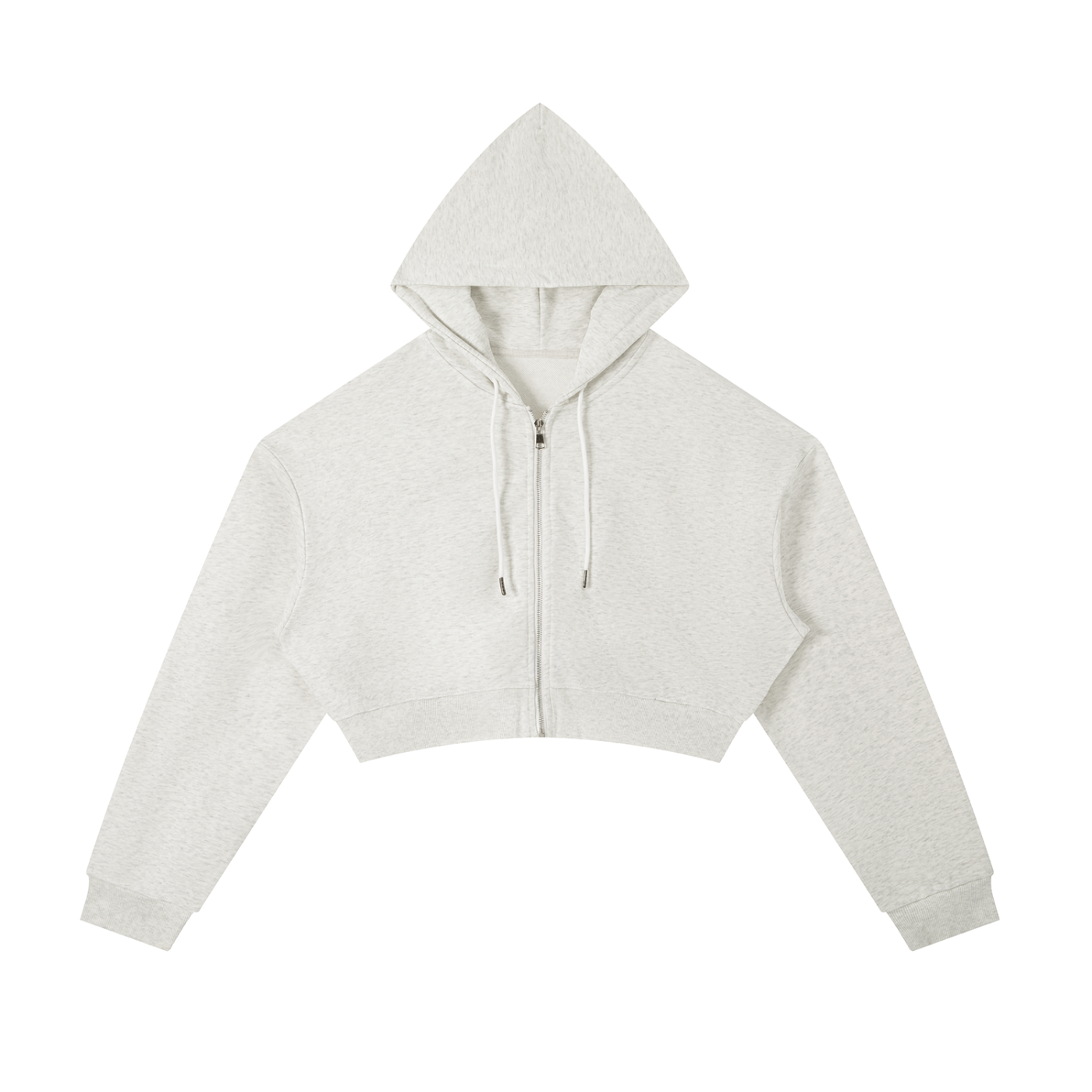BLANKZ Essential Cropped Zip-Up Hoodie — Oat Gray, front view