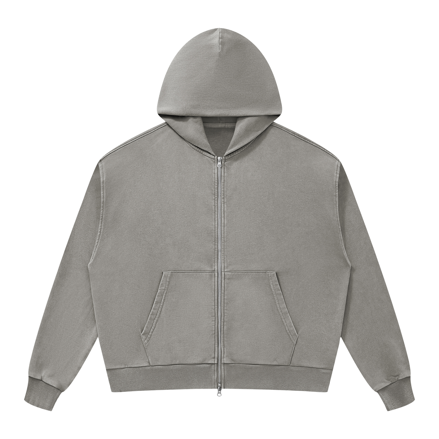 BLANKZ Mineral Wash Boxy Full Zip Hoodie — Light Gray, front view