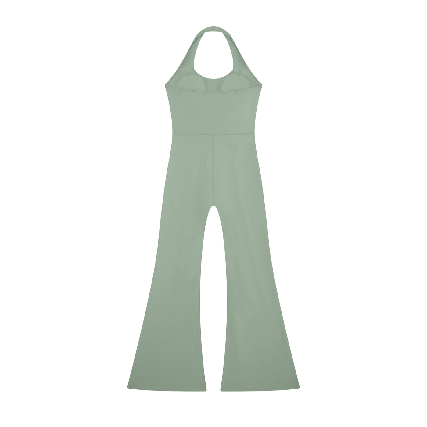 BLANKZ Halter Flared Jumpsuit — Gray Green — back view