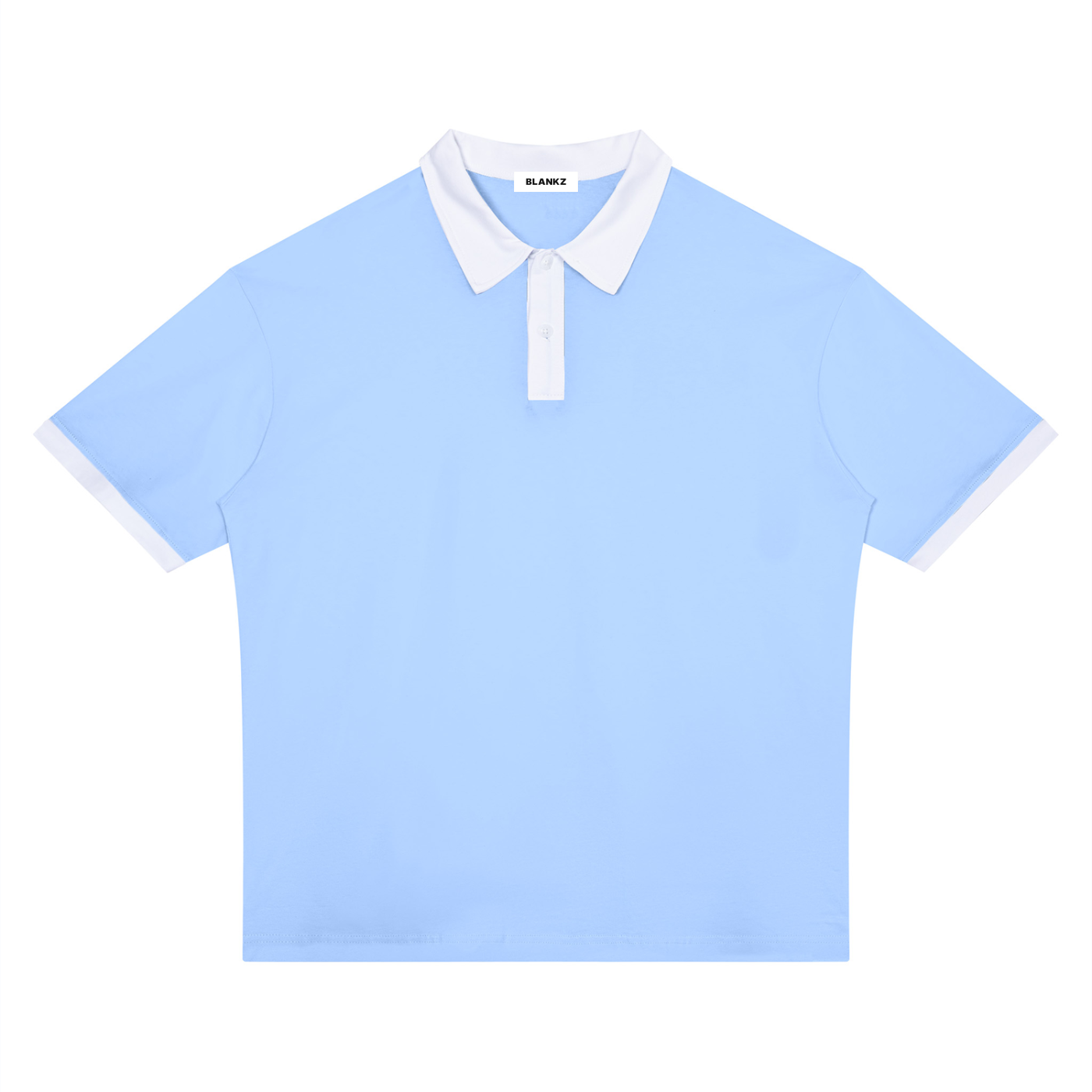 BLANKZ Color Block Polo Shirt — Light Blue with White — front view