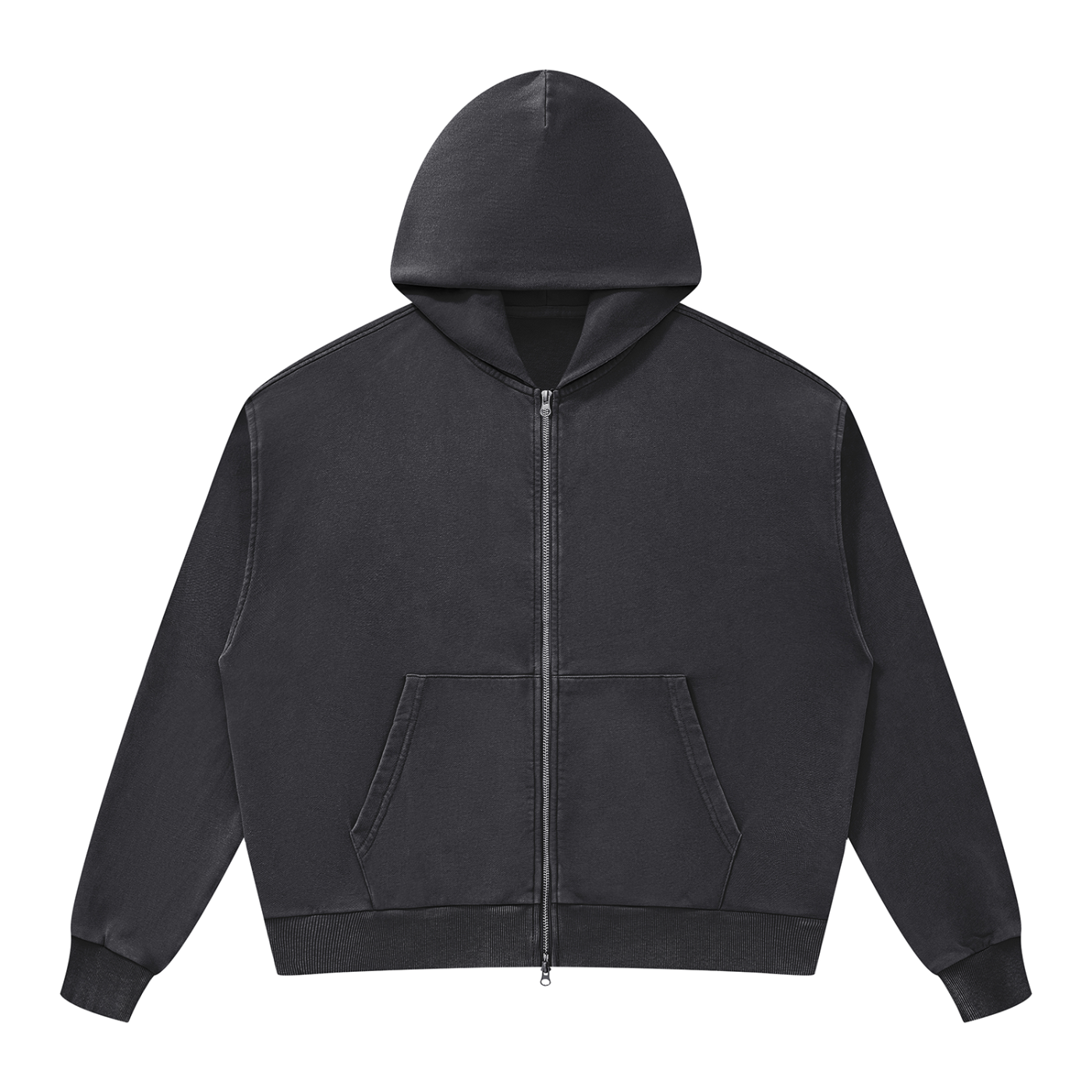BLANKZ Mineral Wash Boxy Full Zip Hoodie — Dark Gray, front view