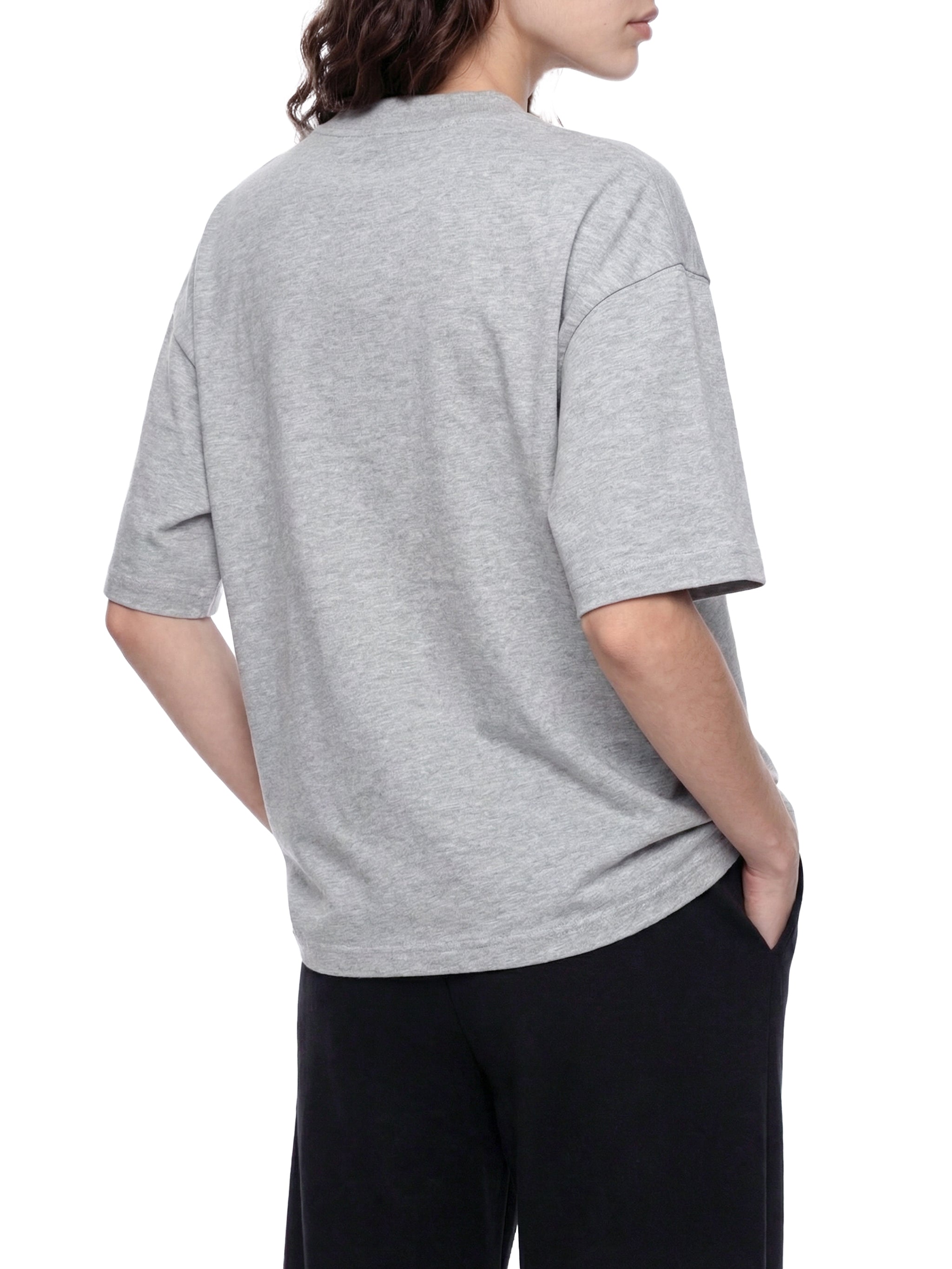 BLANKZ Ultraweight Box Tee — Flower Gray, model rear three-quarter view