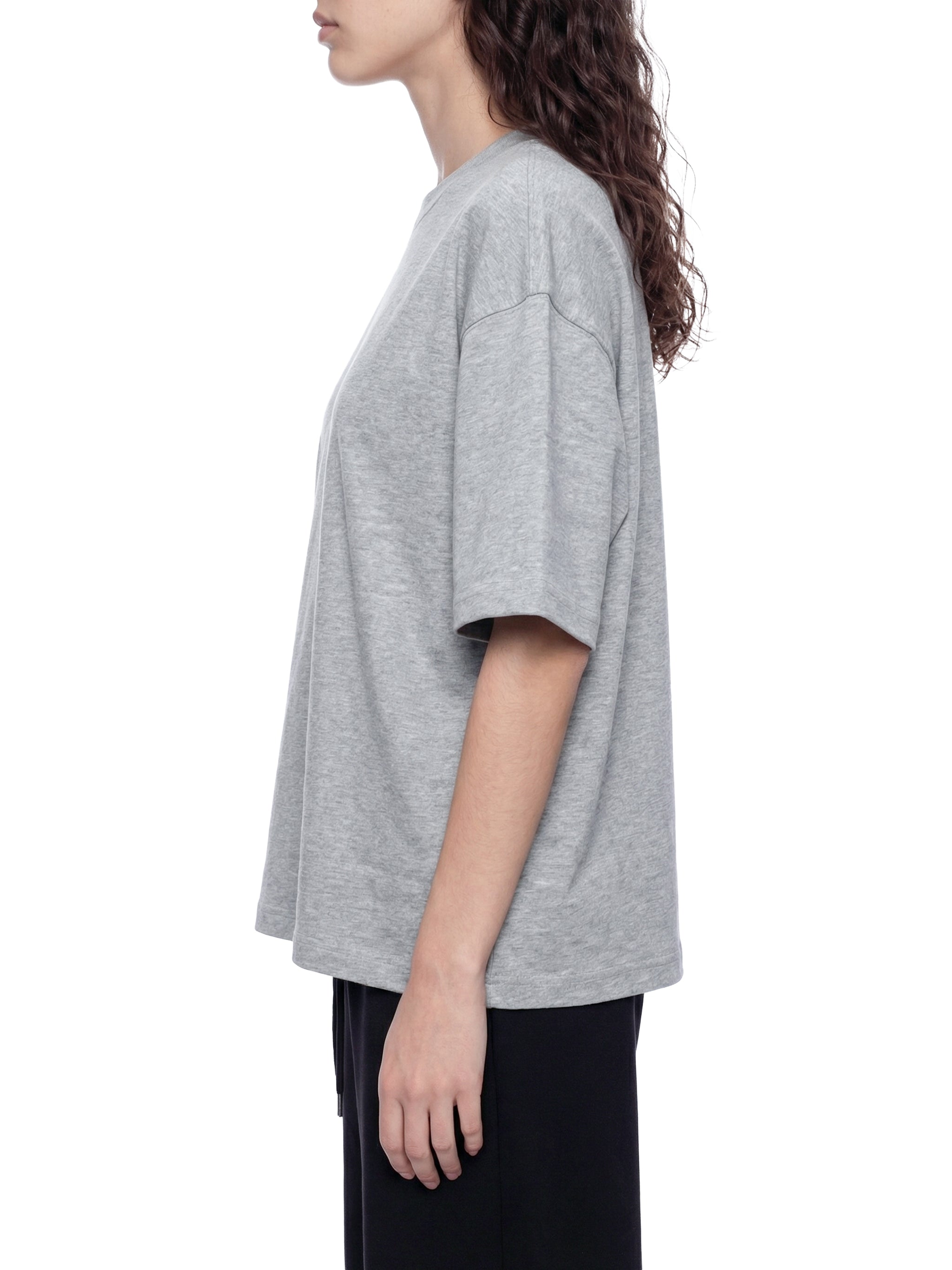 BLANKZ Ultraweight Box Tee — Flower Gray, model side view