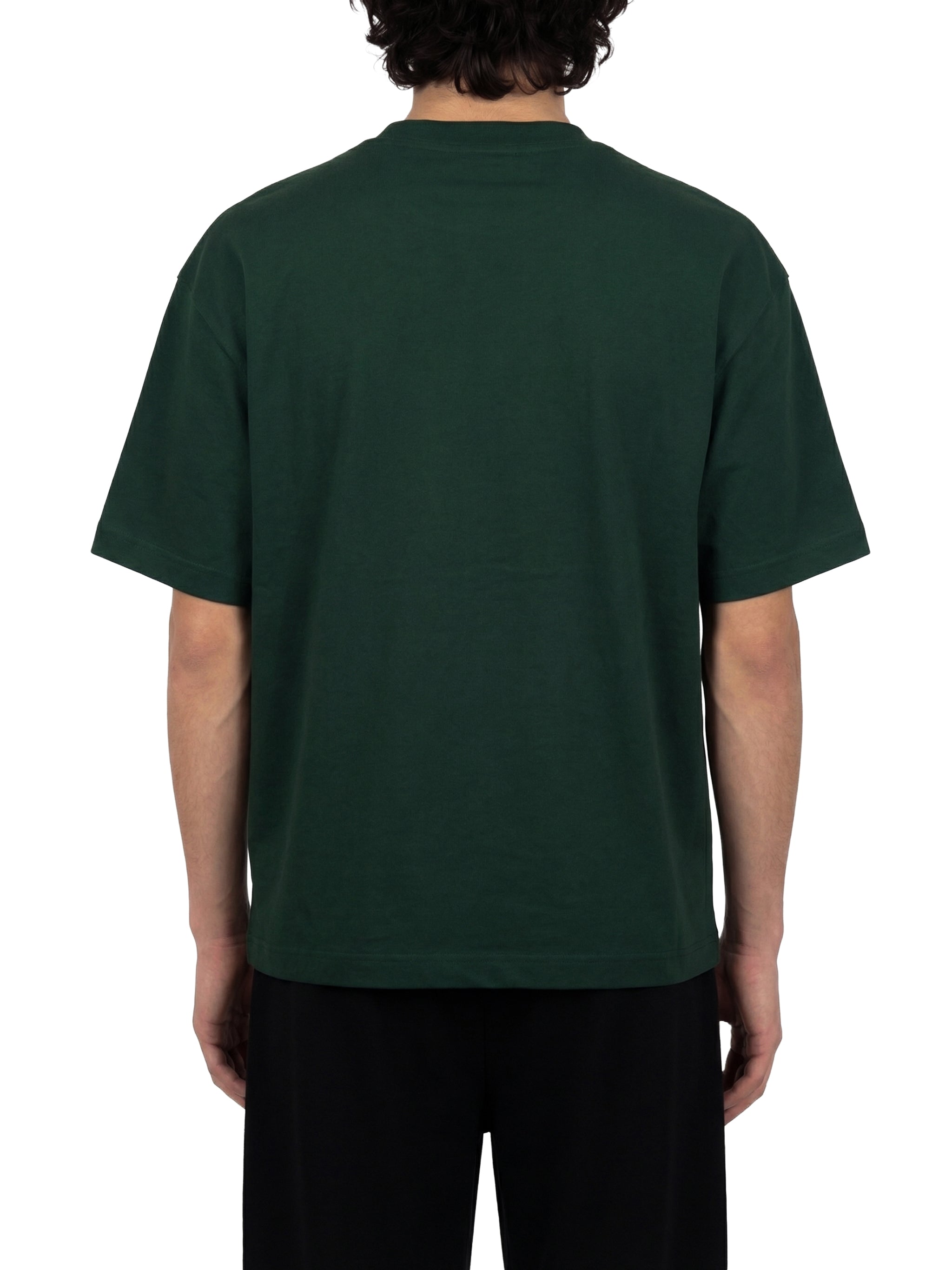 BLANKZ Ultraweight Box Tee — Dark Green, model back view