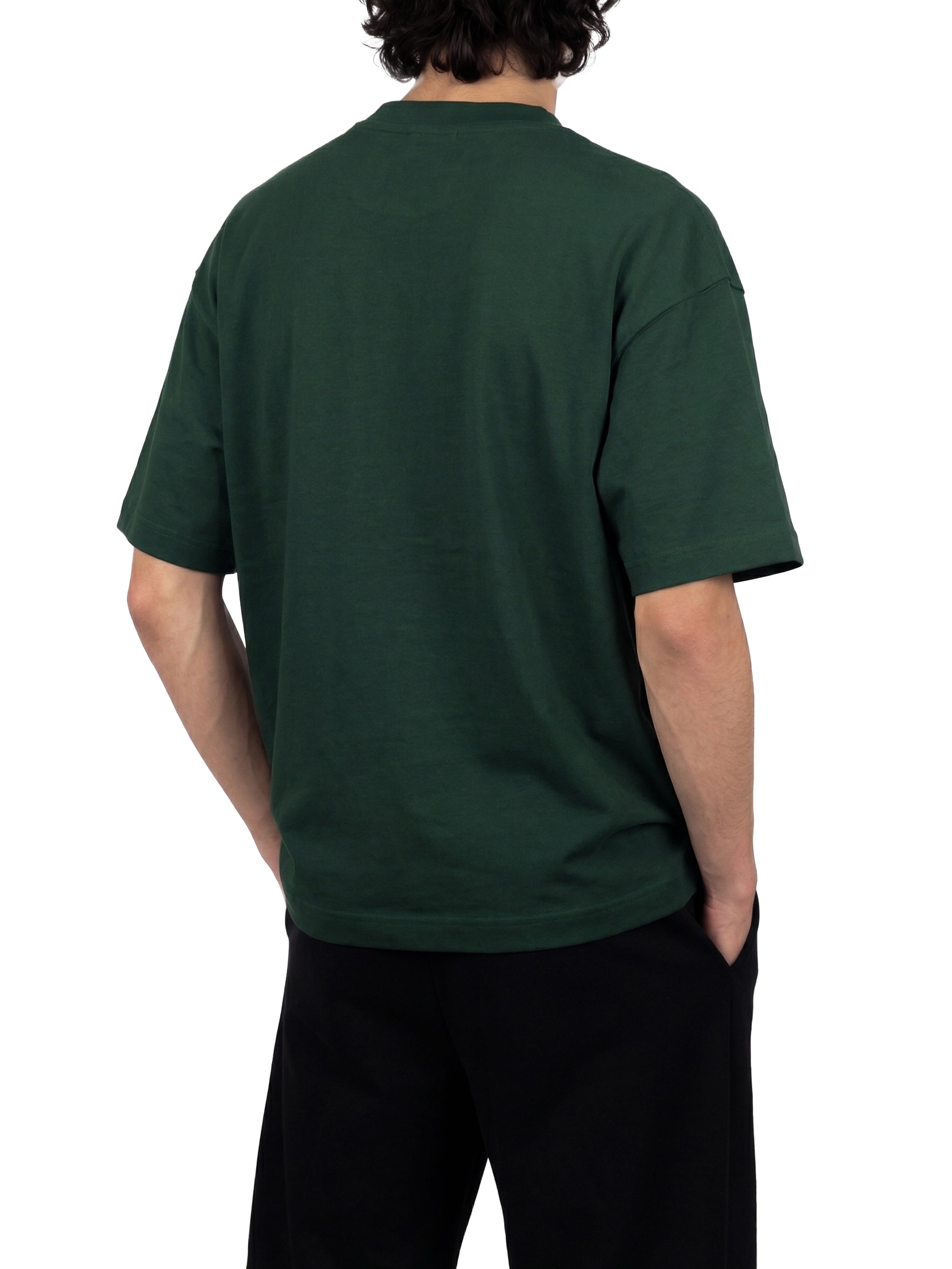 BLANKZ Ultraweight Box Tee — Dark Green, model rear three-quarter view