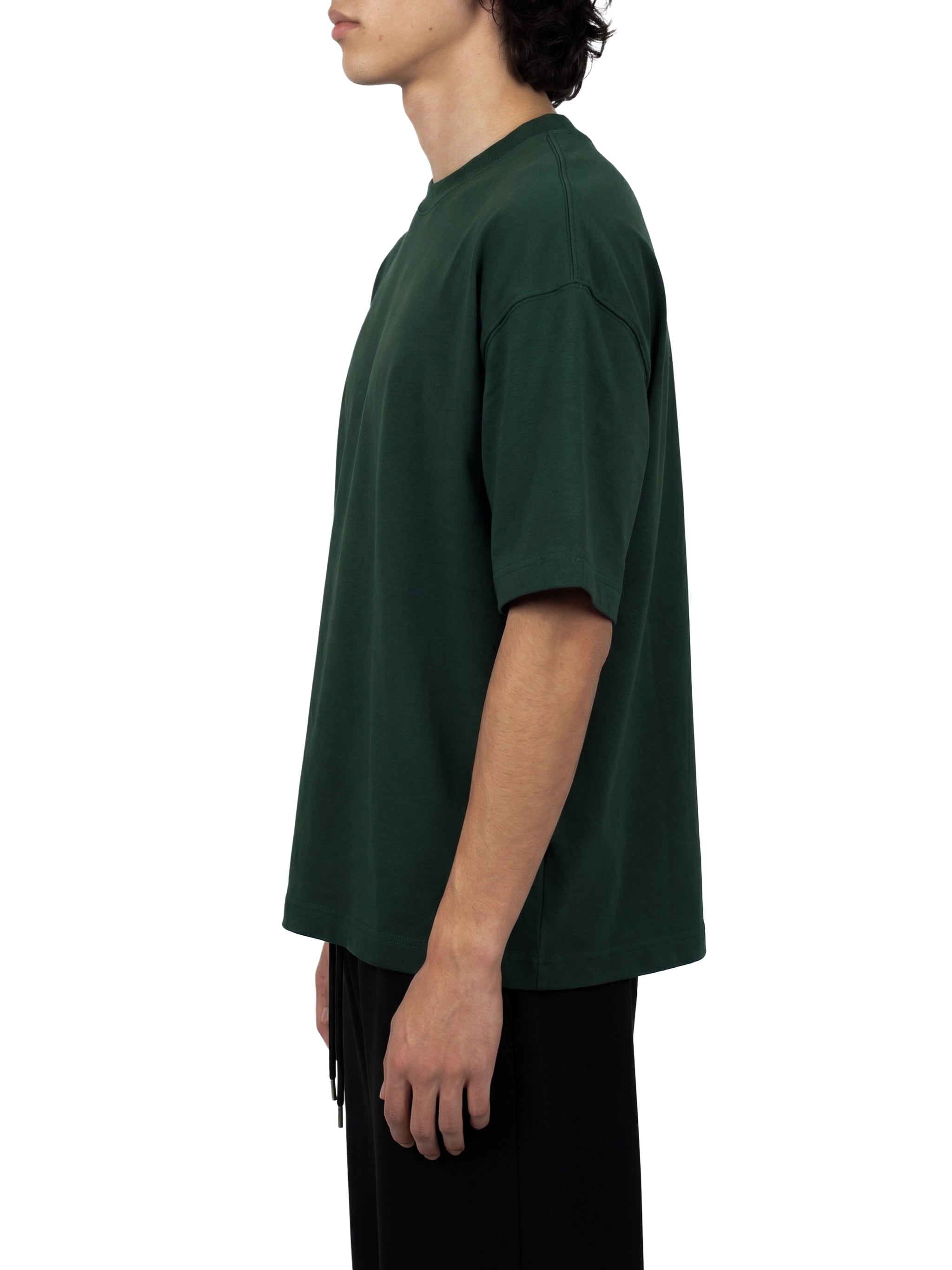 BLANKZ Ultraweight Box Tee — Dark Green, model side view