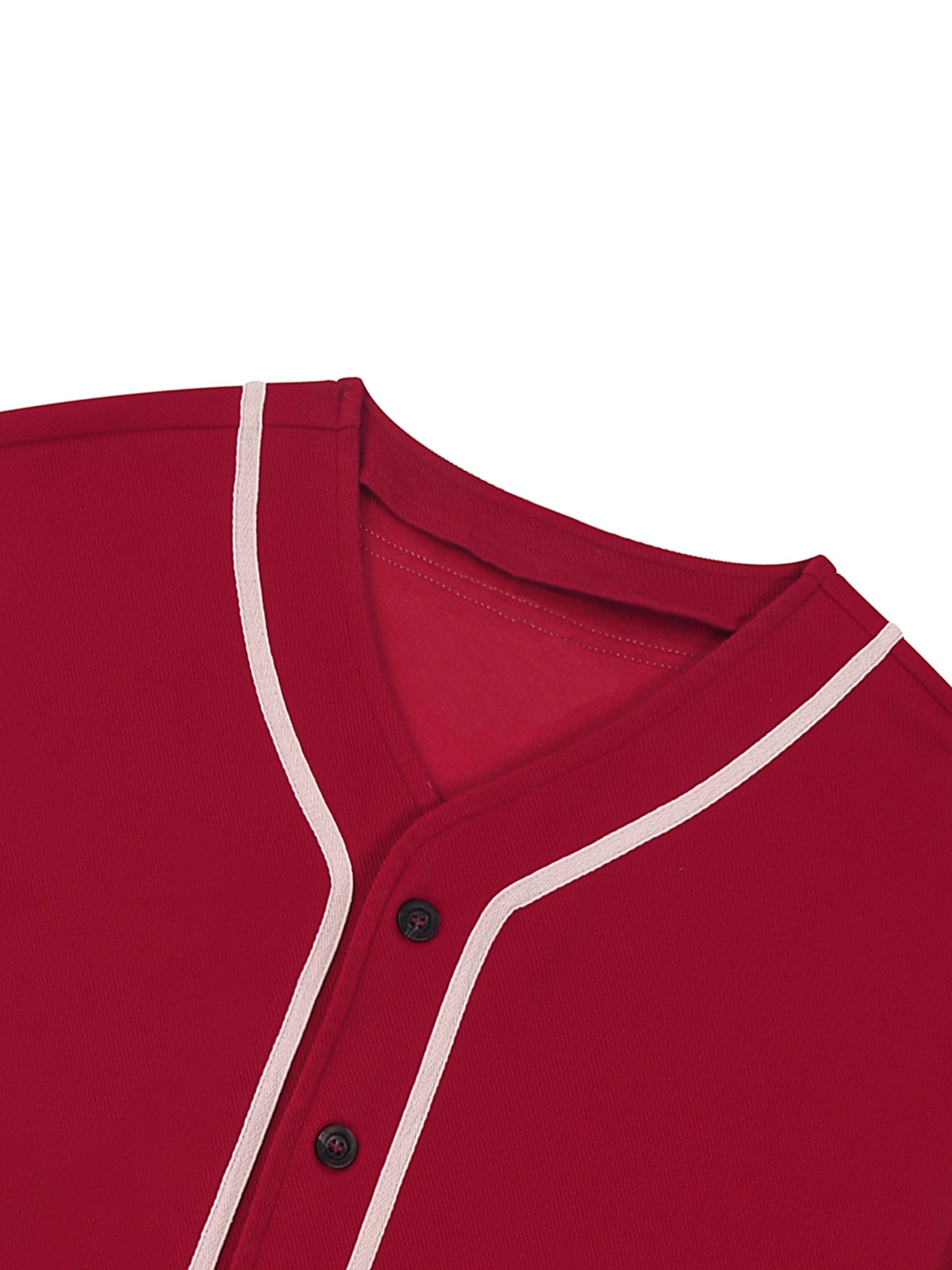 BLANKZ Contrast Piped Button-Up Jersey — Red, neckline piping detail