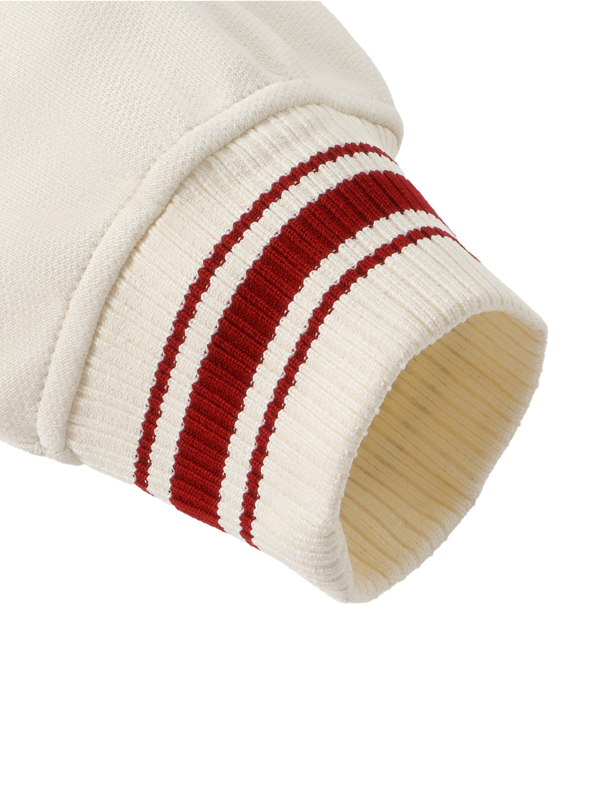 BLANKZ Contrast Raglan Sleeve Baseball Jacket — Garnet with Apricot — striped ribbed cuff