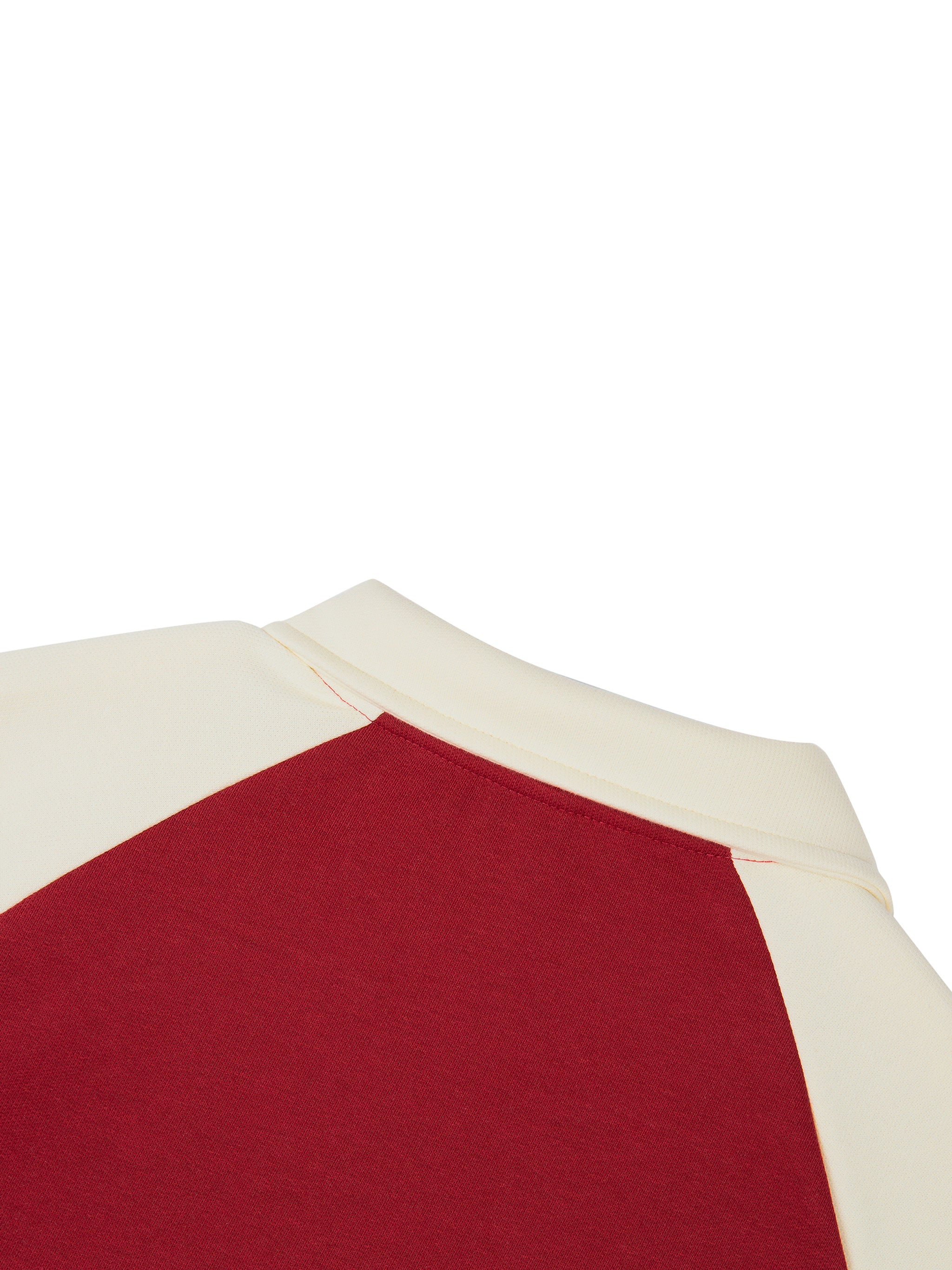 BLANKZ Contrast Raglan Sleeve Baseball Jacket — Garnet with Apricot — back raglan seam