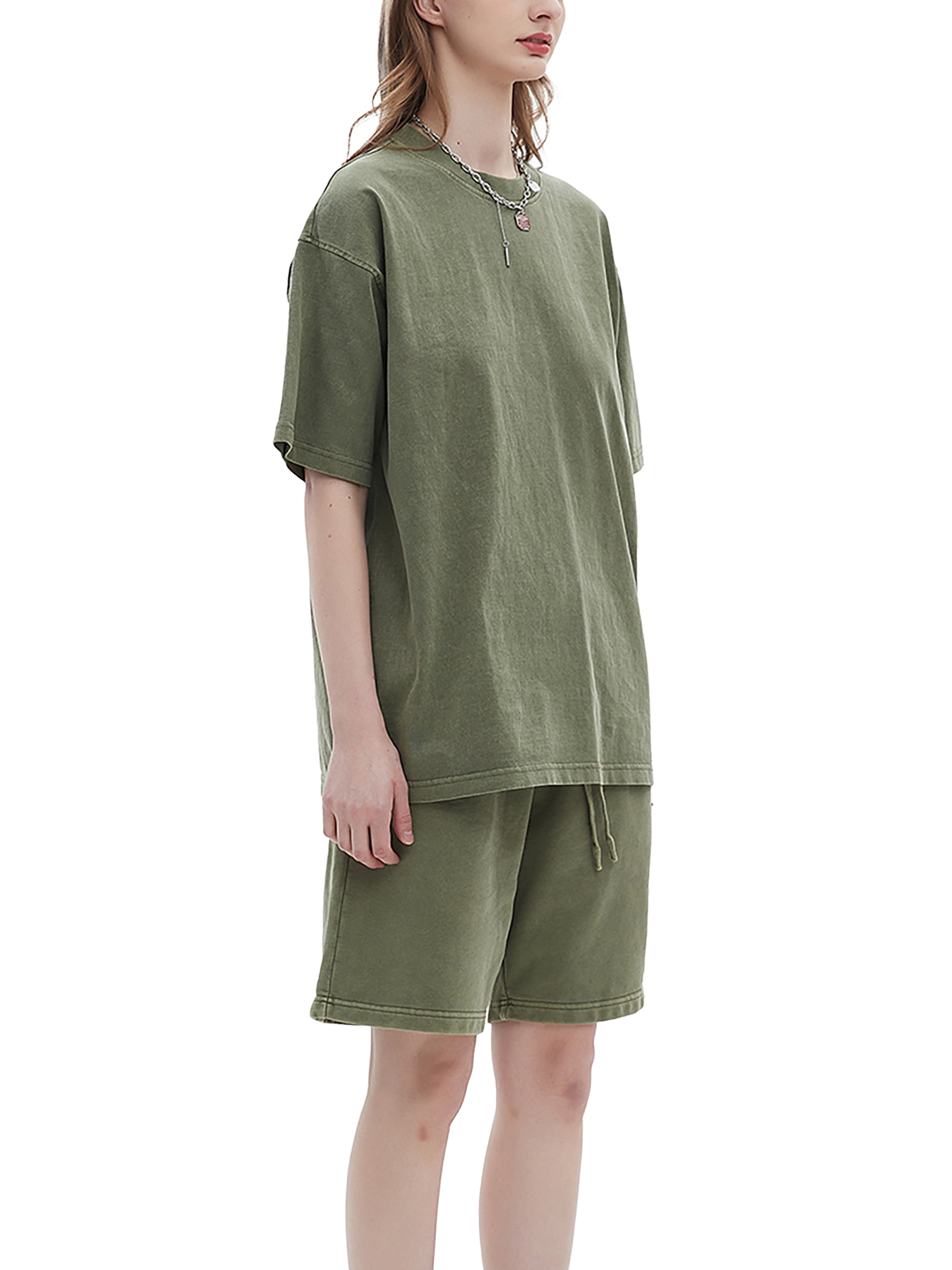 BLANKZ Enzyme-Washed Tee — Model wearing the tee, side view