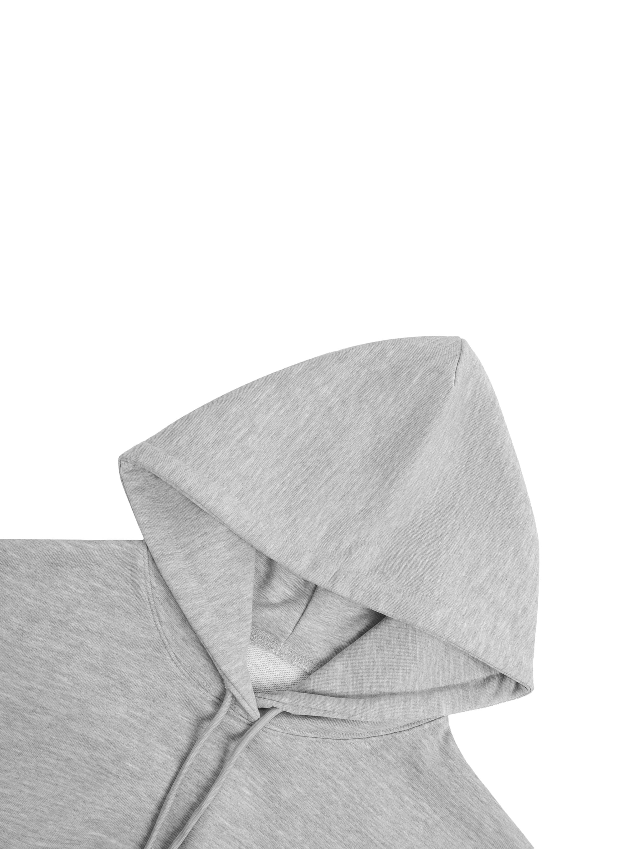 BLANKZ Essential Cropped Hoodie · 310 GSM — Flower Gray, Hood and neckline detail