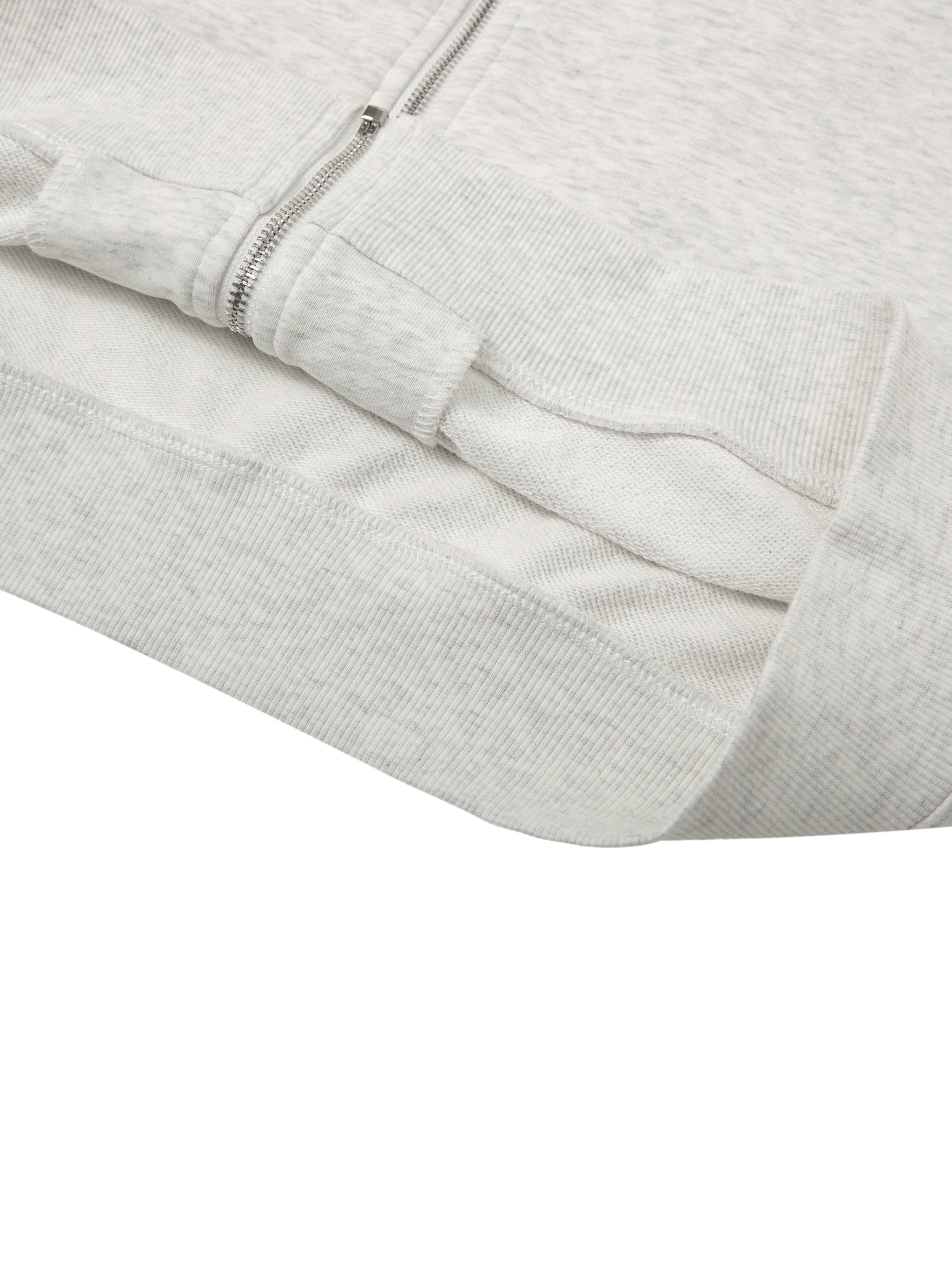 BLANKZ Essential Cropped Zip-Up Hoodie — Oat Gray, Ribbed hem detail