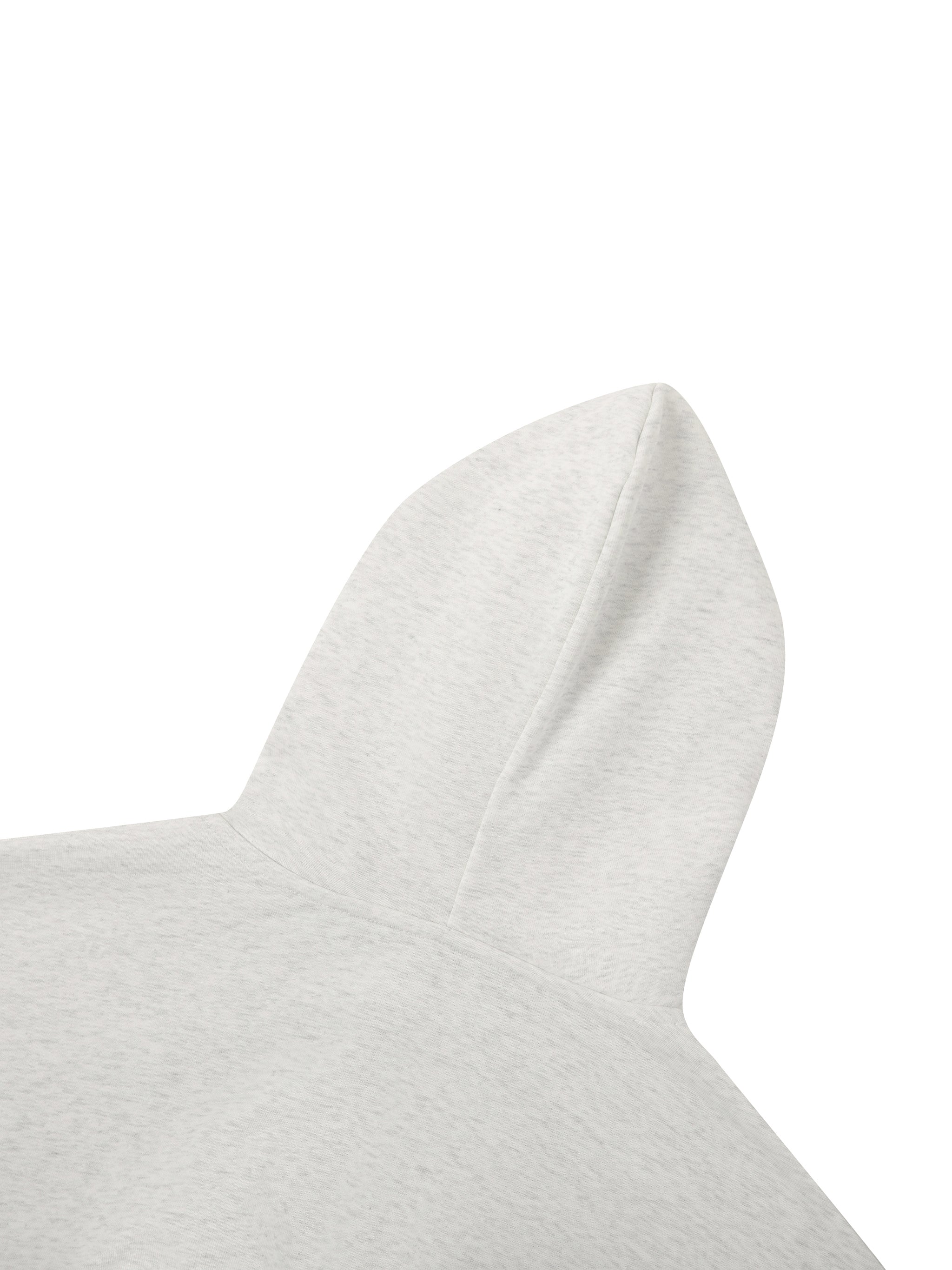 BLANKZ Essential Cropped Zip-Up Hoodie — Oat Gray, Back hood detail