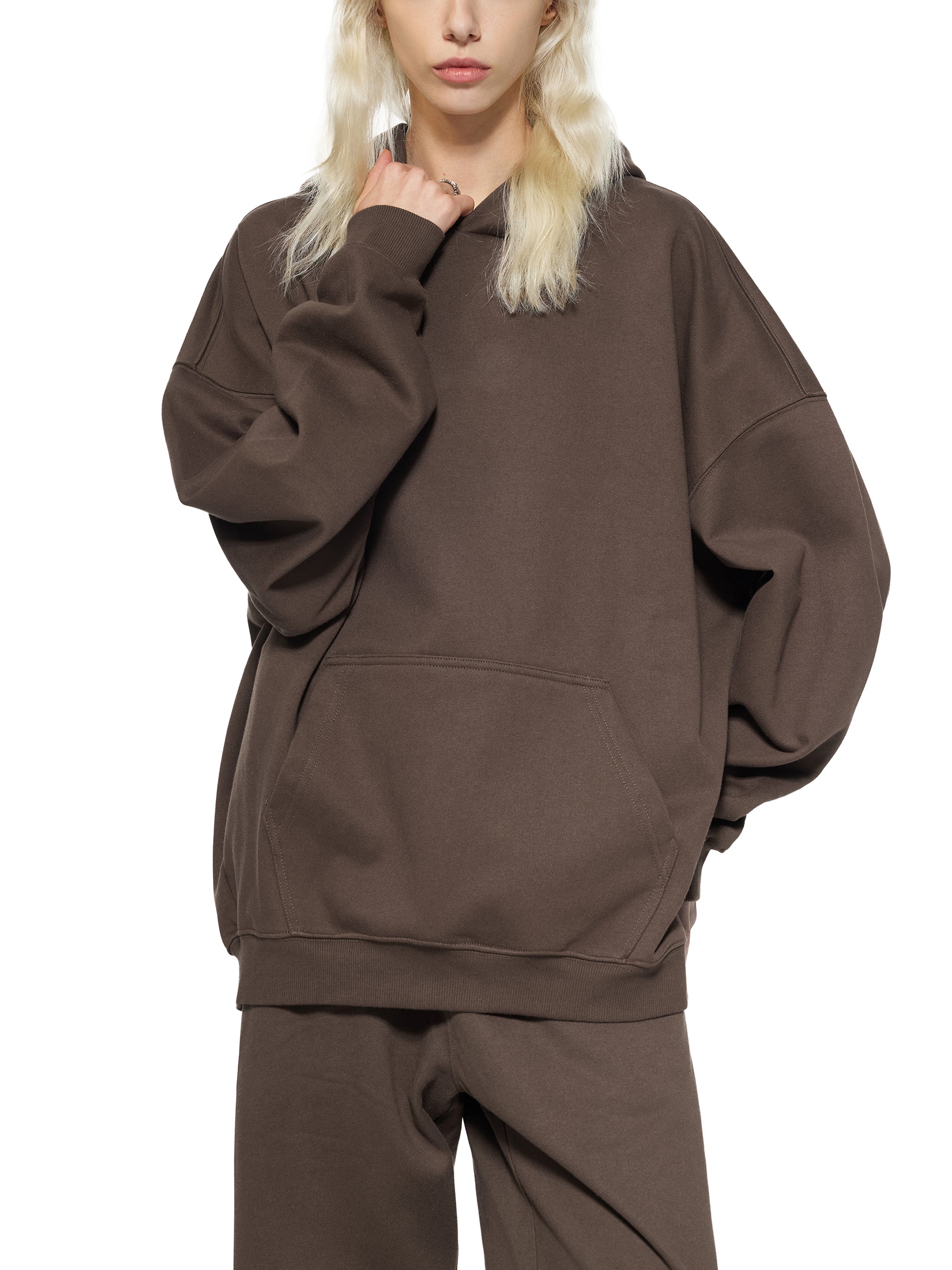BLANKZ Essential Heavyweight Hoodie — Model wearing the garment, front view