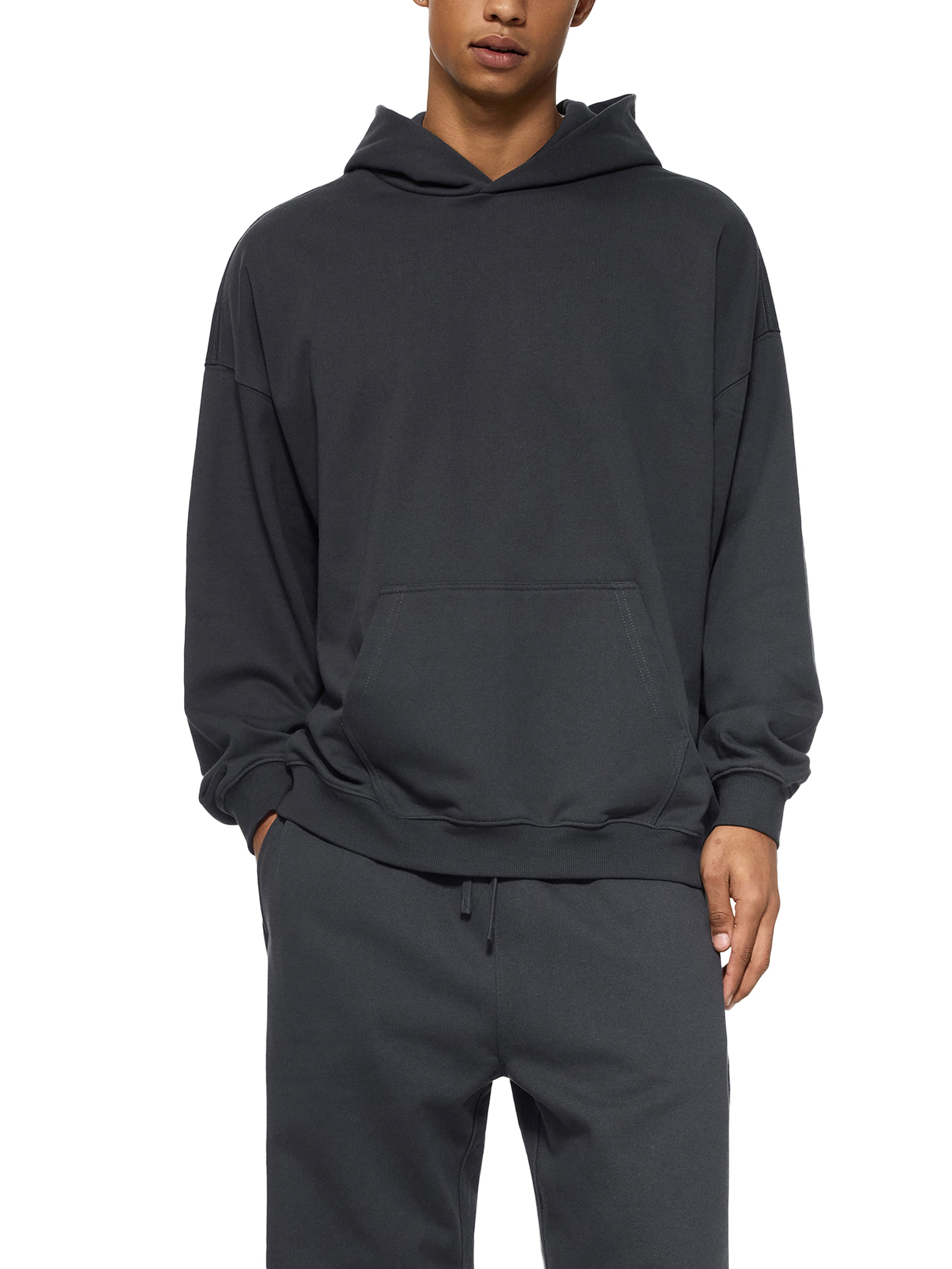 BLANKZ Essential Heavyweight Hoodie — Model wearing the garment, front view