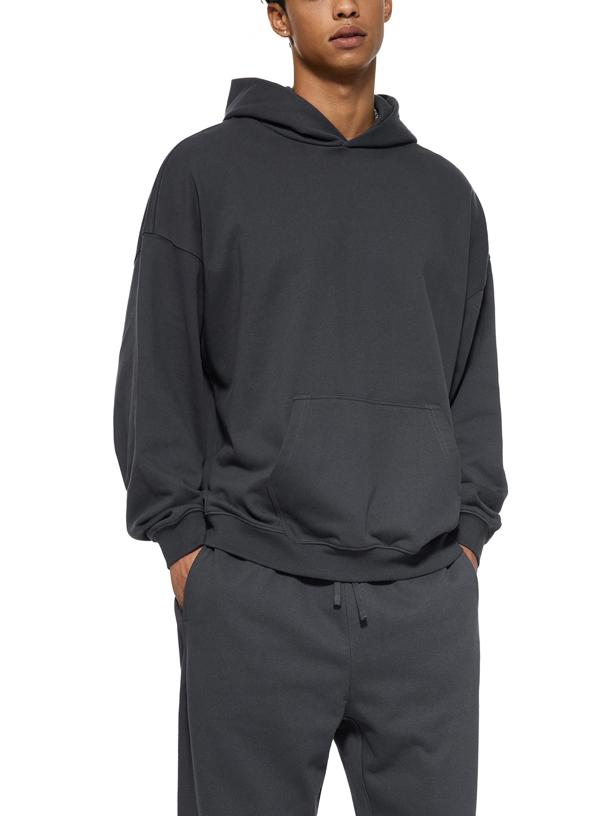 BLANKZ Essential Heavyweight Hoodie — Model wearing the garment, front view
