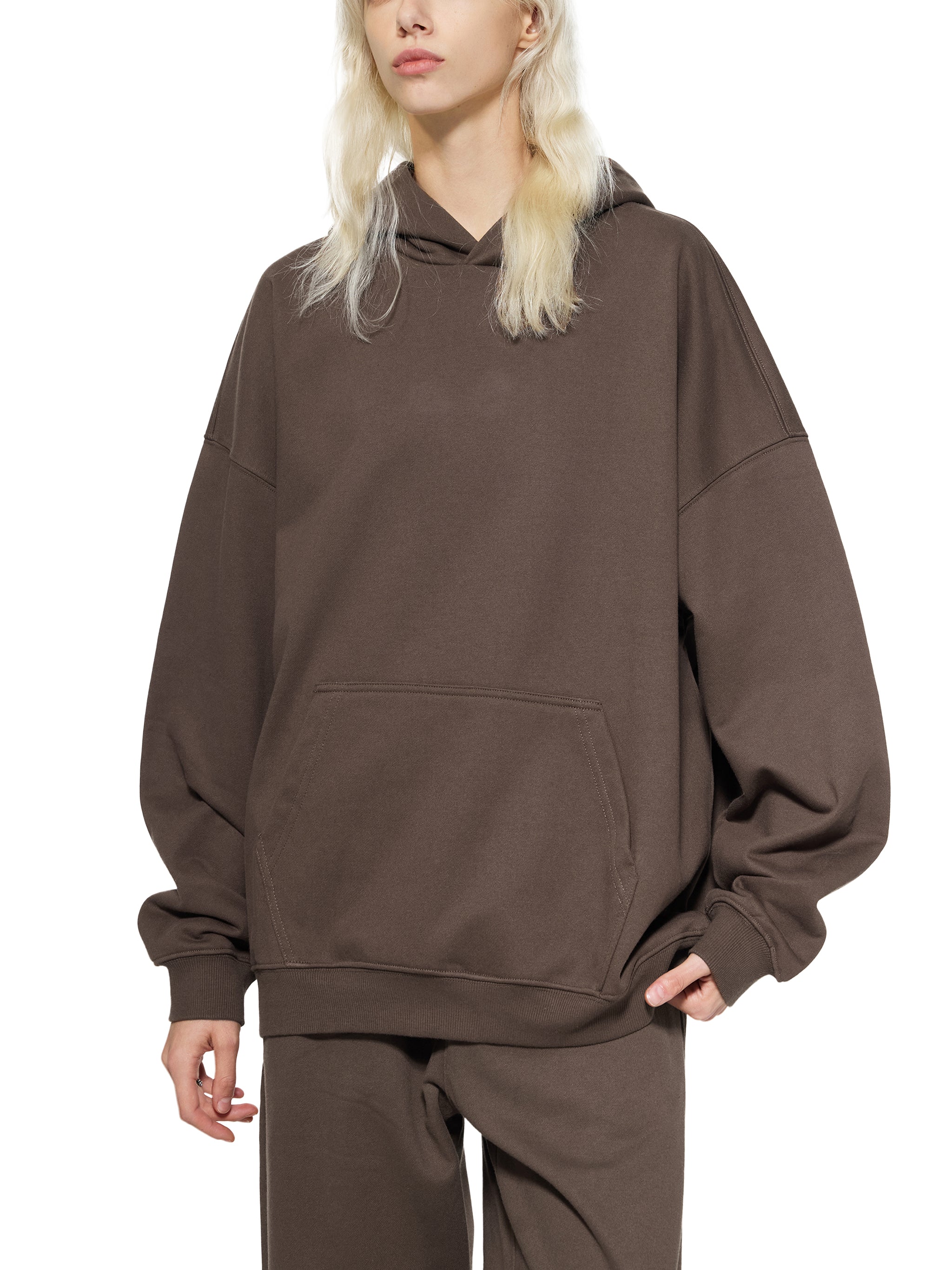 BLANKZ Essential Heavyweight Hoodie — Model wearing the garment, front view