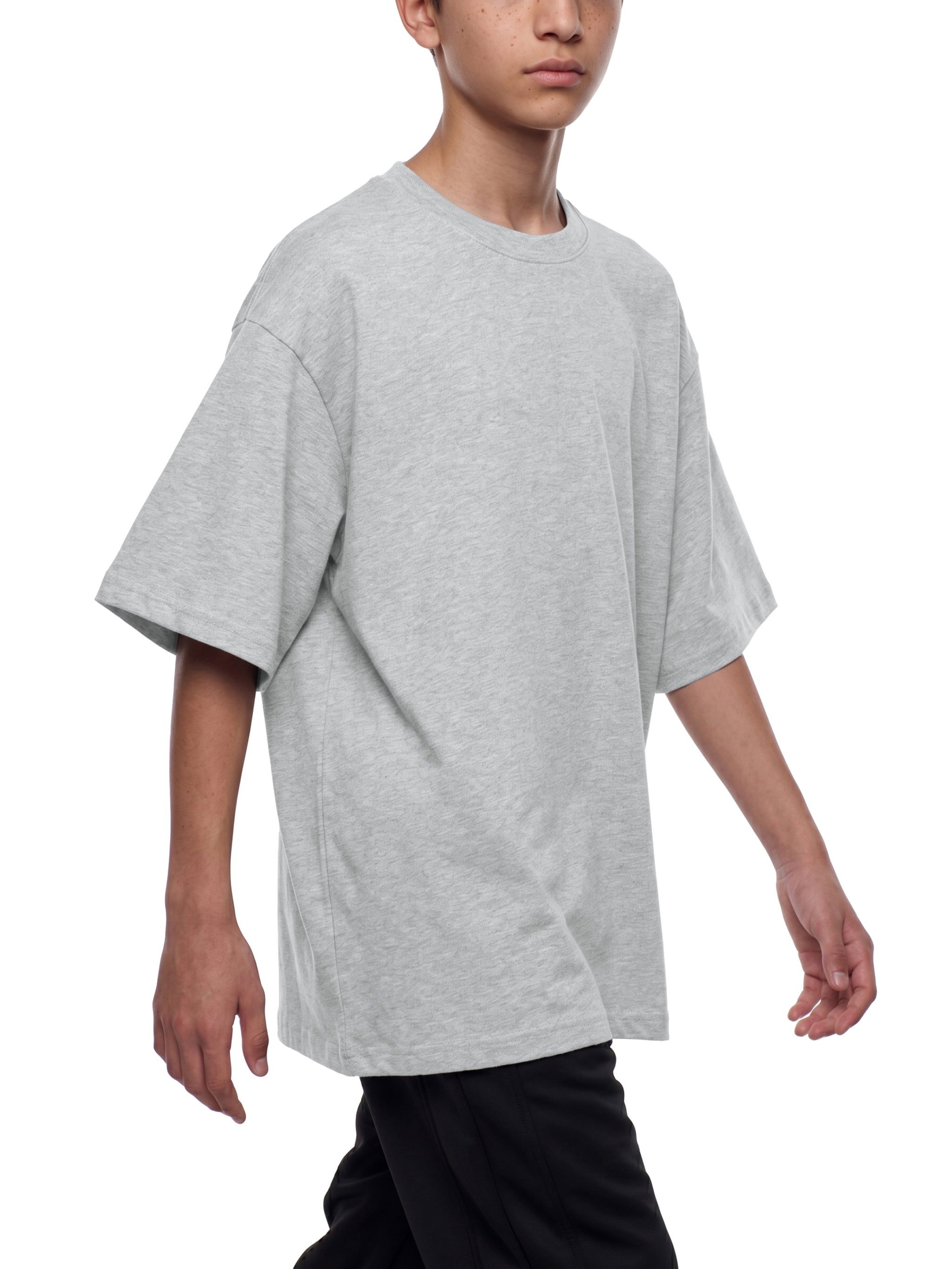 BLANKZ Kids' Essential Tee — Flower Gray, walking view on model